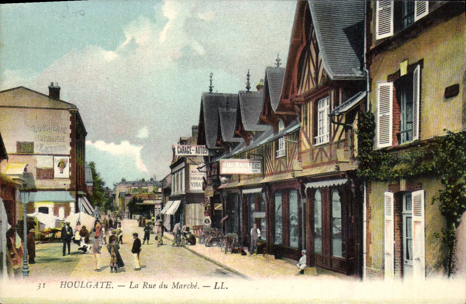 POSTAL Houlgate de la VENDIMIA la calle de los coches del garage del mercado