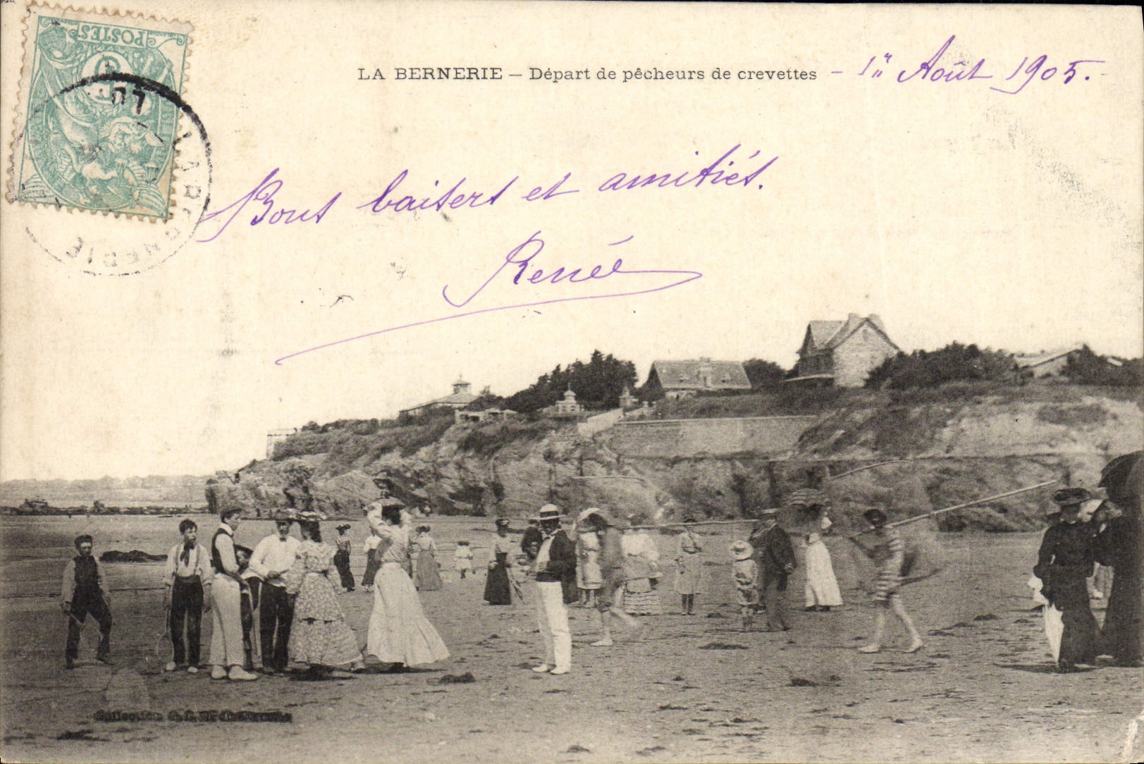 VINTAGE POSTCARD Bernerie Departure of Shrimp Sinners