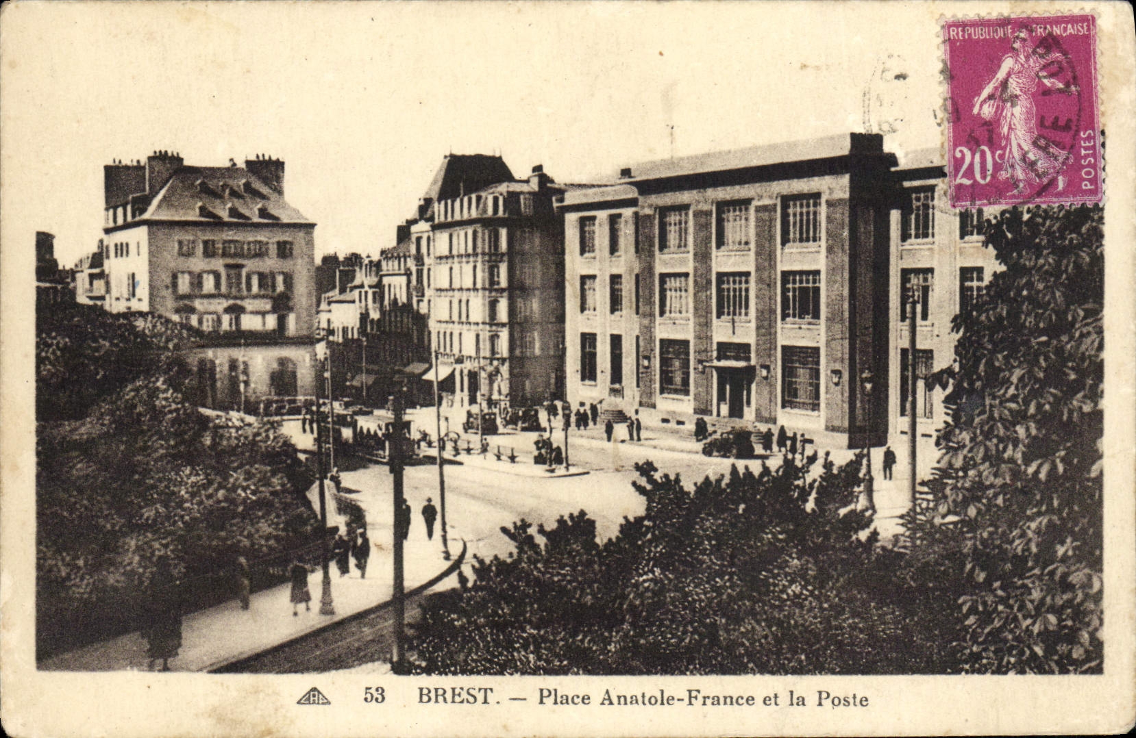 VINTAGE POSTCARD Brest Places Anatole France and the Post office