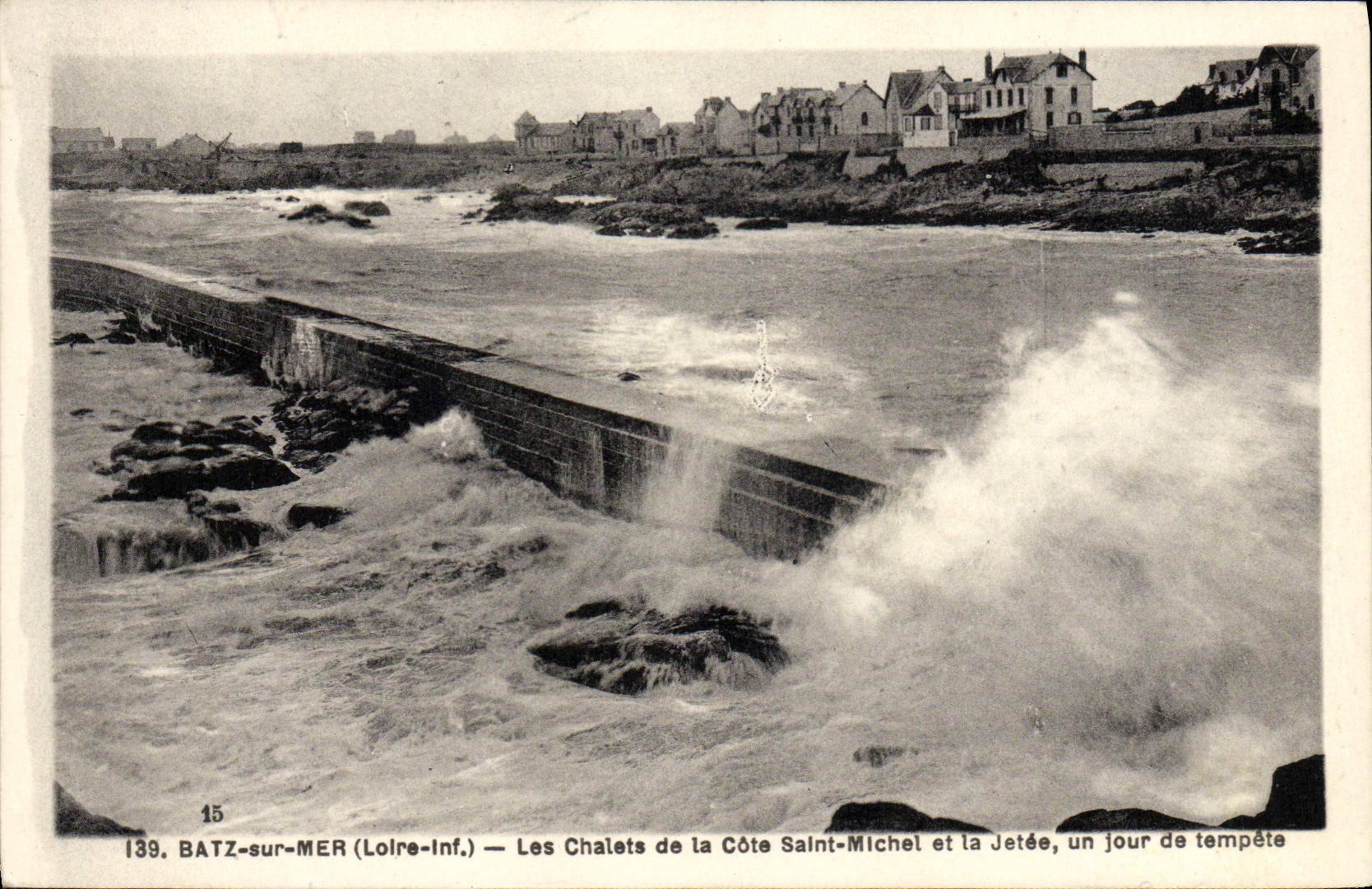 VINTAGE POSTCARD Batz On Sea the Castle of the Dimension Saint Michel and the pier one day of storm