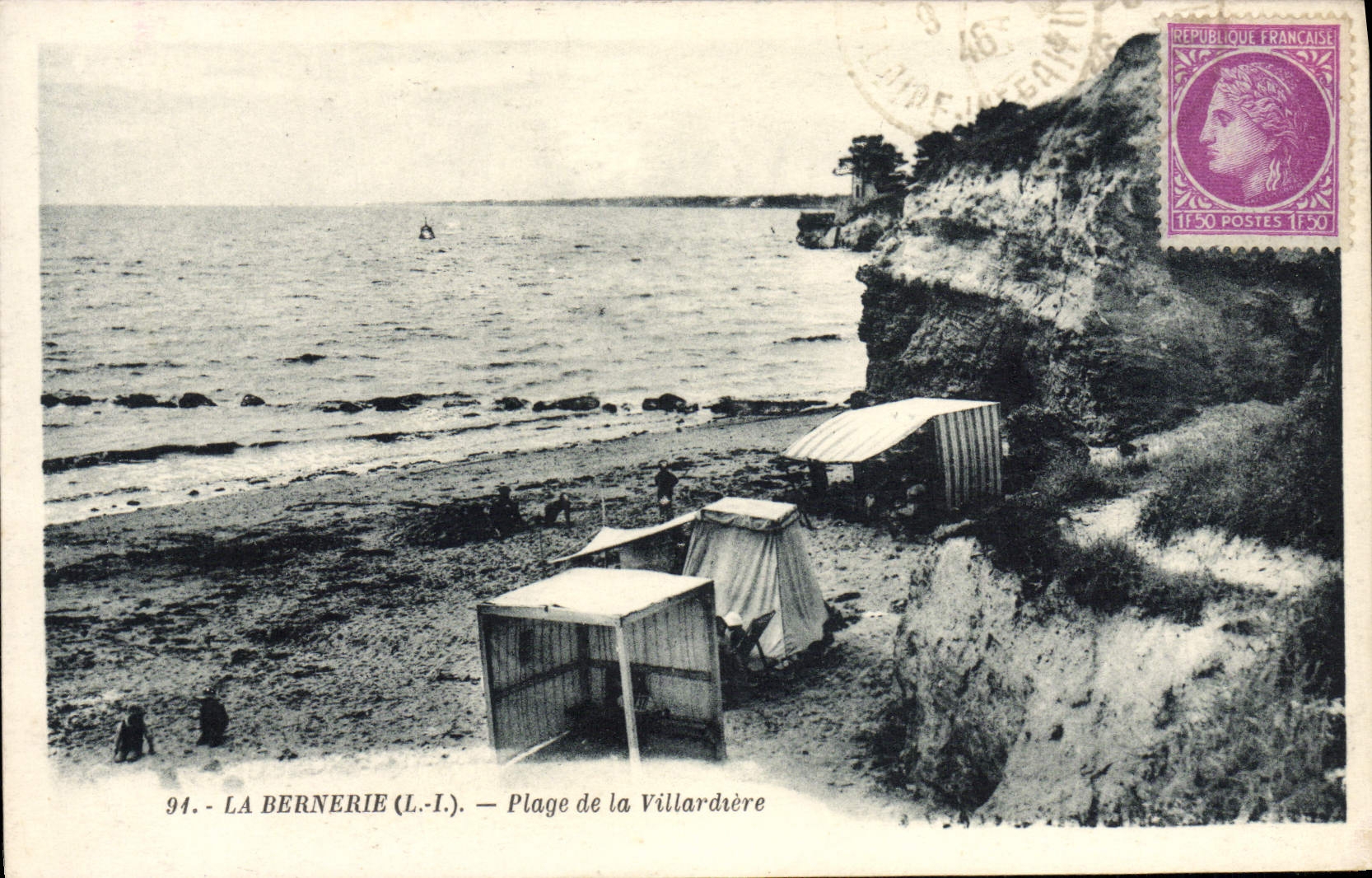 VINTAGE POSTCARD Bernerie Beach of Villardiere