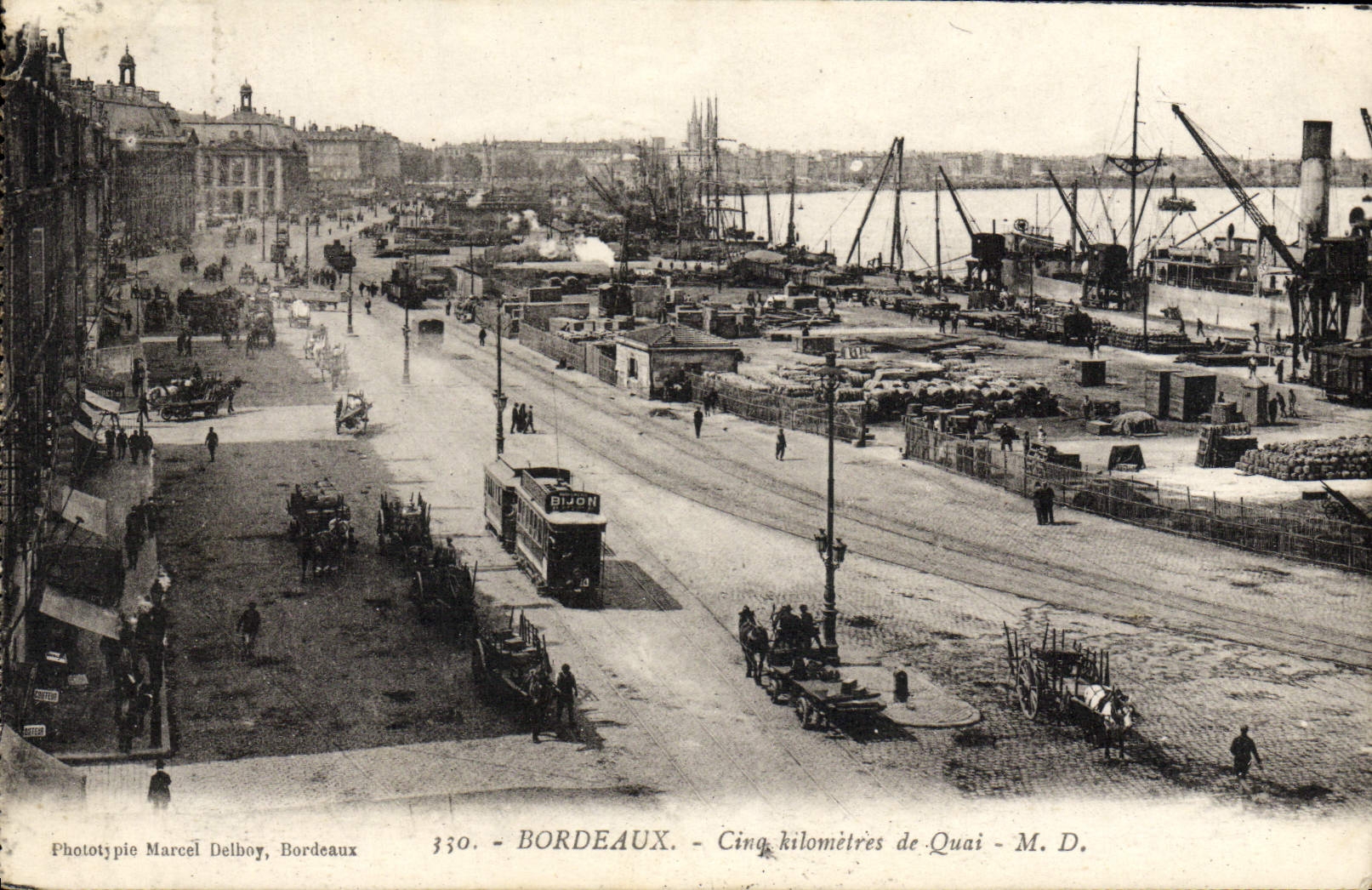 VINTAGE POSTCARD Bordeaux Five Kilometers of Quay Boats Tram