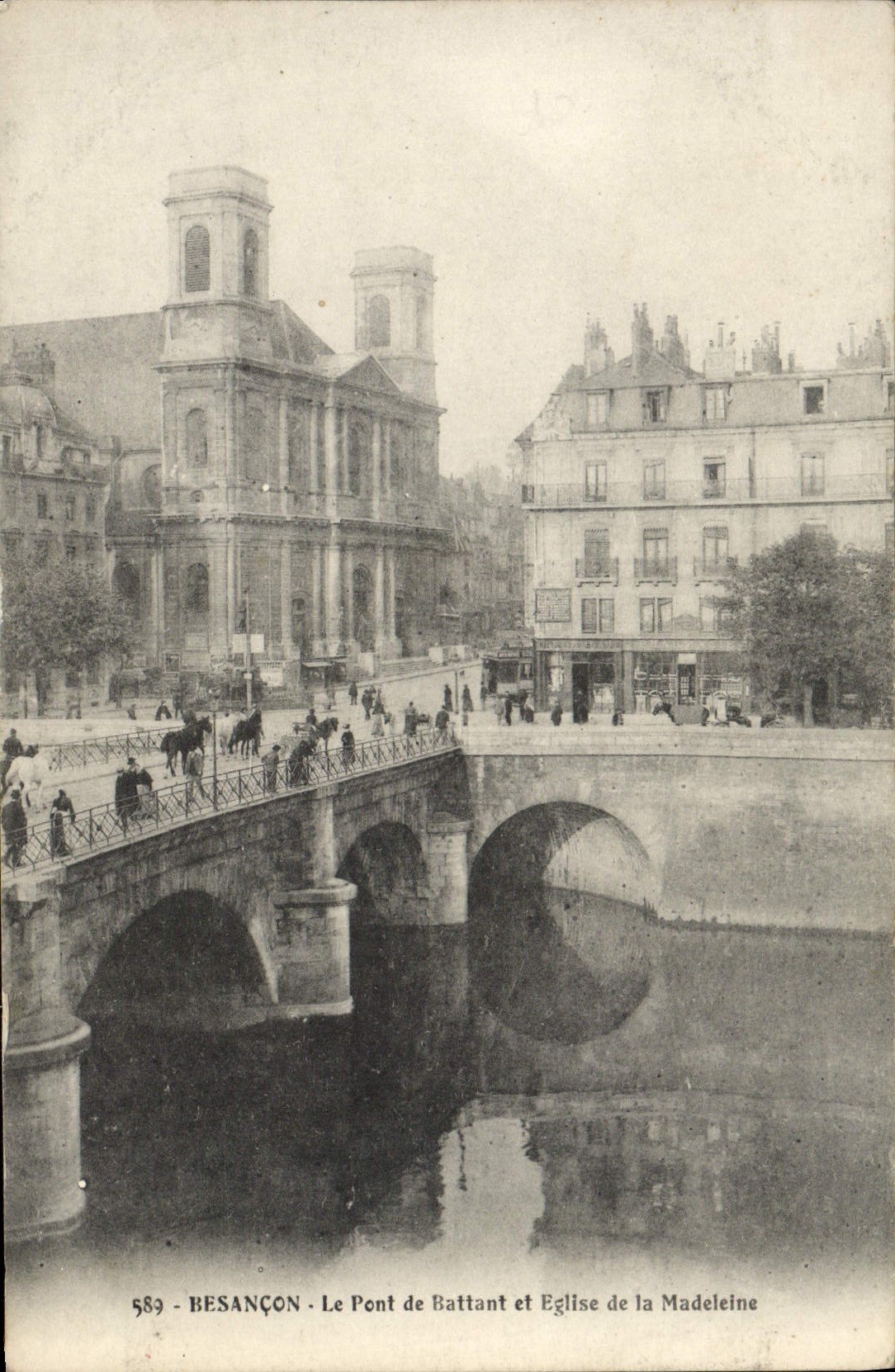 VINTAGE POSTCARD Besancon the Bridge of Leaf and Church of the Madeleine