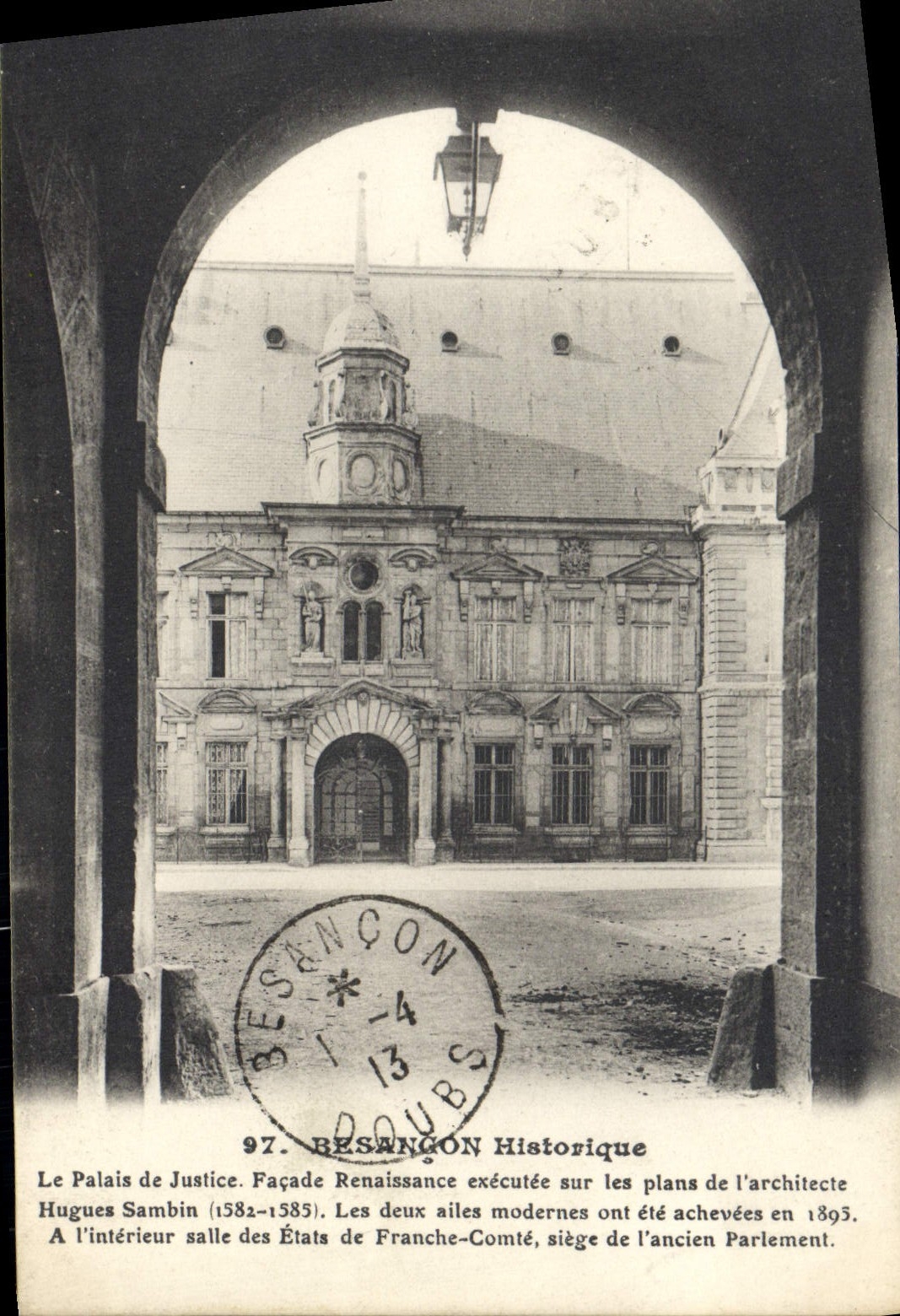 VINTAGE POSTCARD Historical Besancon Law courts Frontage Renaissance