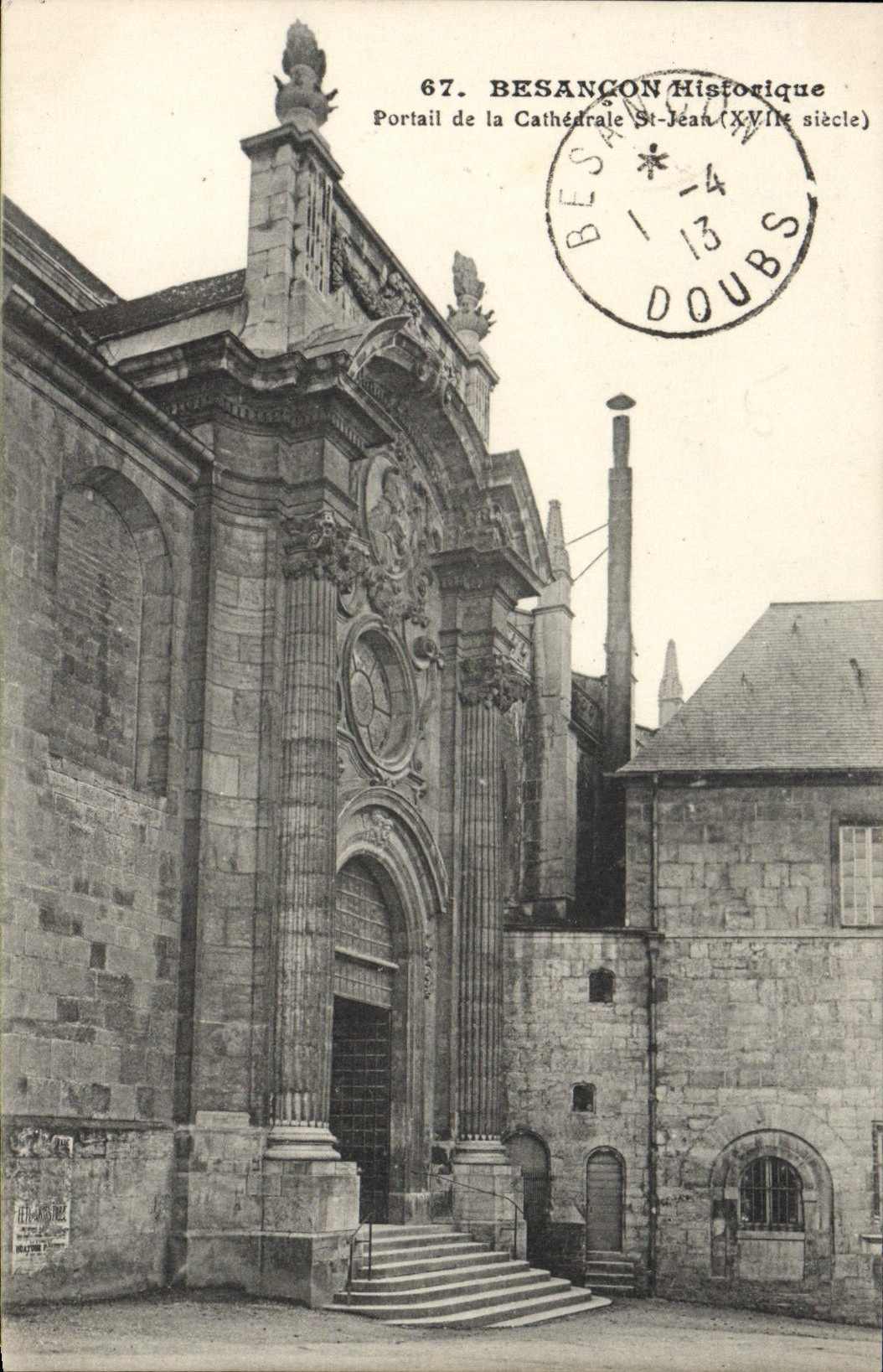 VINTAGE POSTCARD Besancon Gate of the cathedral St Jean