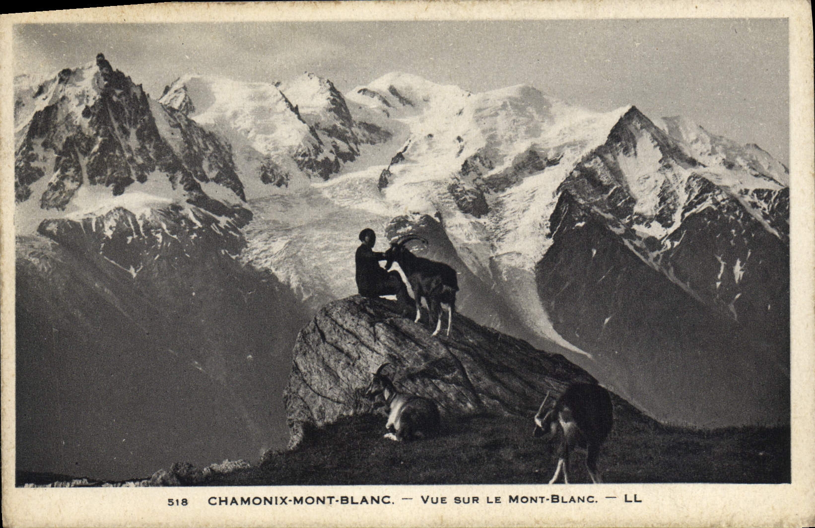 POSTAL Chamonix de la VENDIMIA visto en cabra de la cabra de Mont Blanc