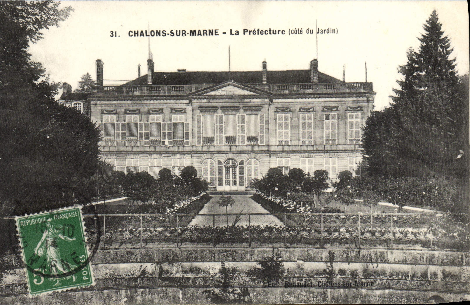 VINTAGE POSTCARD Chalons On the Marne the Prefecture Dimensions garden