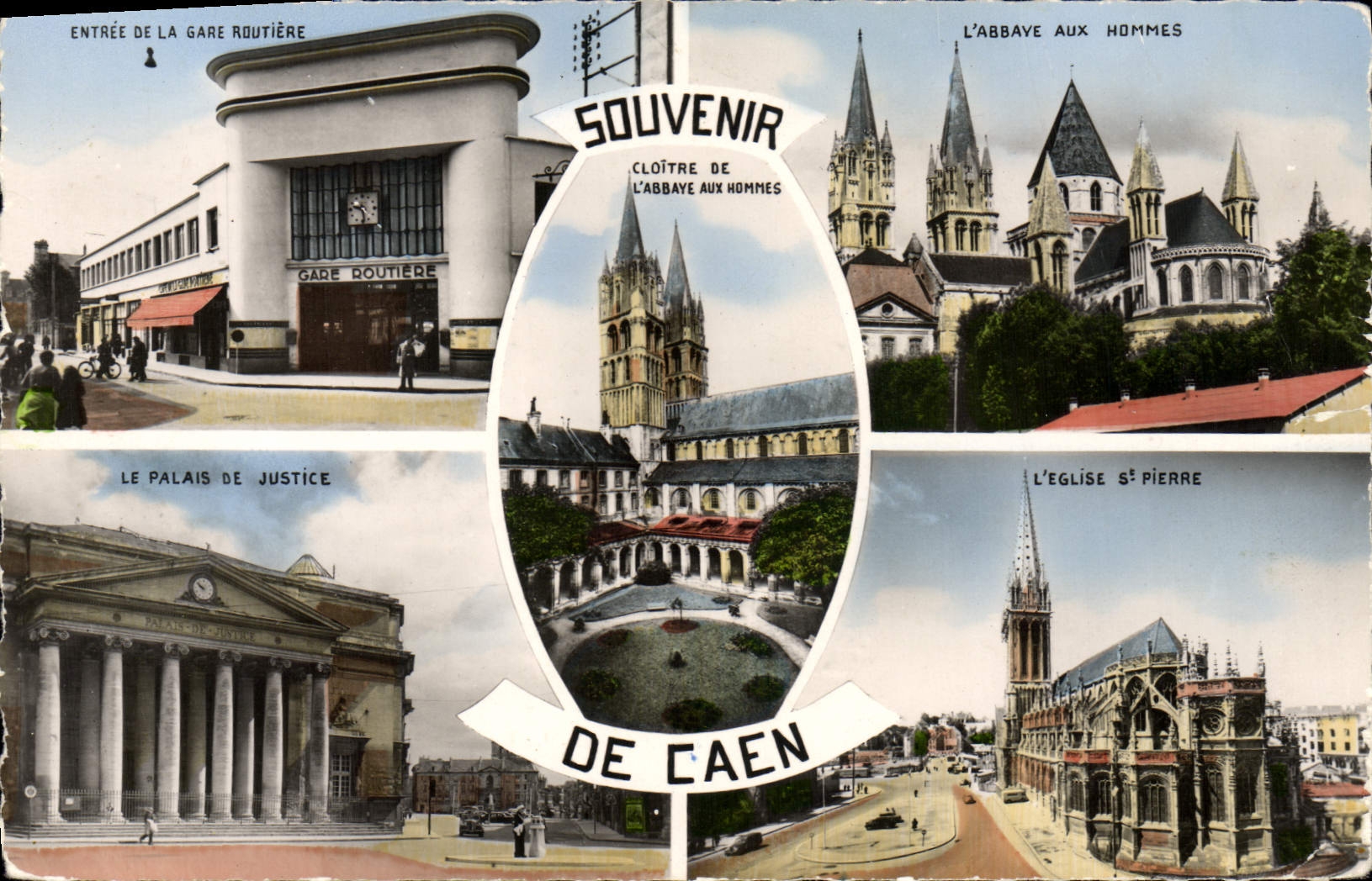 MODERN CARD Caen Entered of the coach station the abbey to the men law courts the church St Pierre
