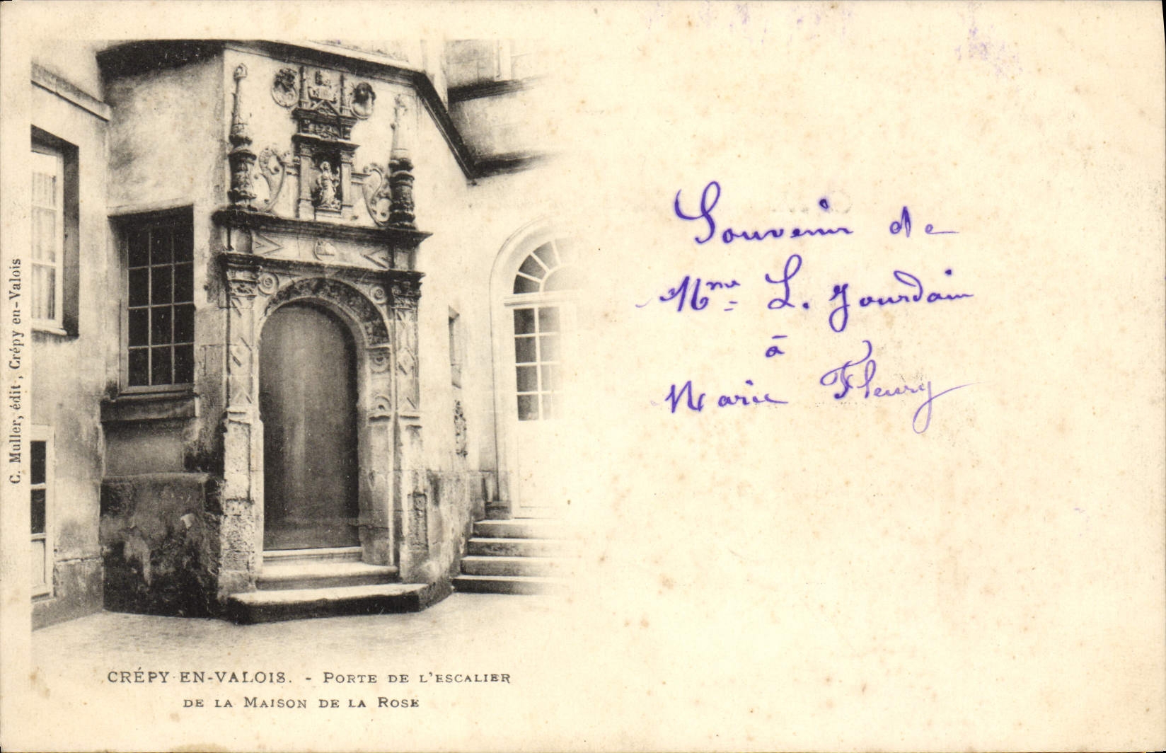 VINTAGE POSTCARD Crepy In Valois Carries staircase of the house of the pink