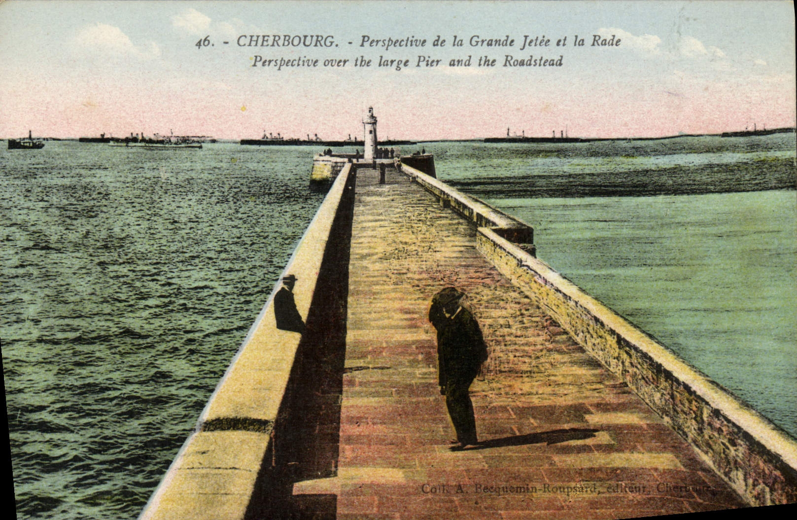 CPA Cherbourg Perspective de la Grande jetee et la rade