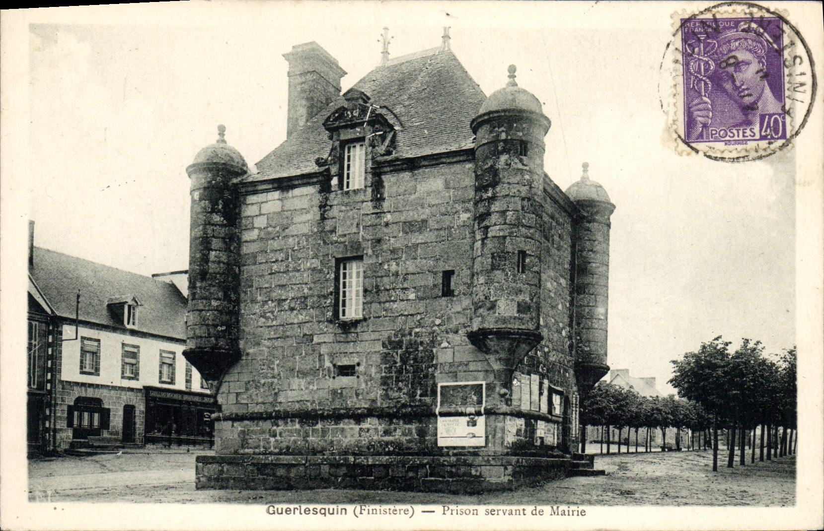 VINTAGE POSTCARD Guerlesquin Prison Being used as Town hall