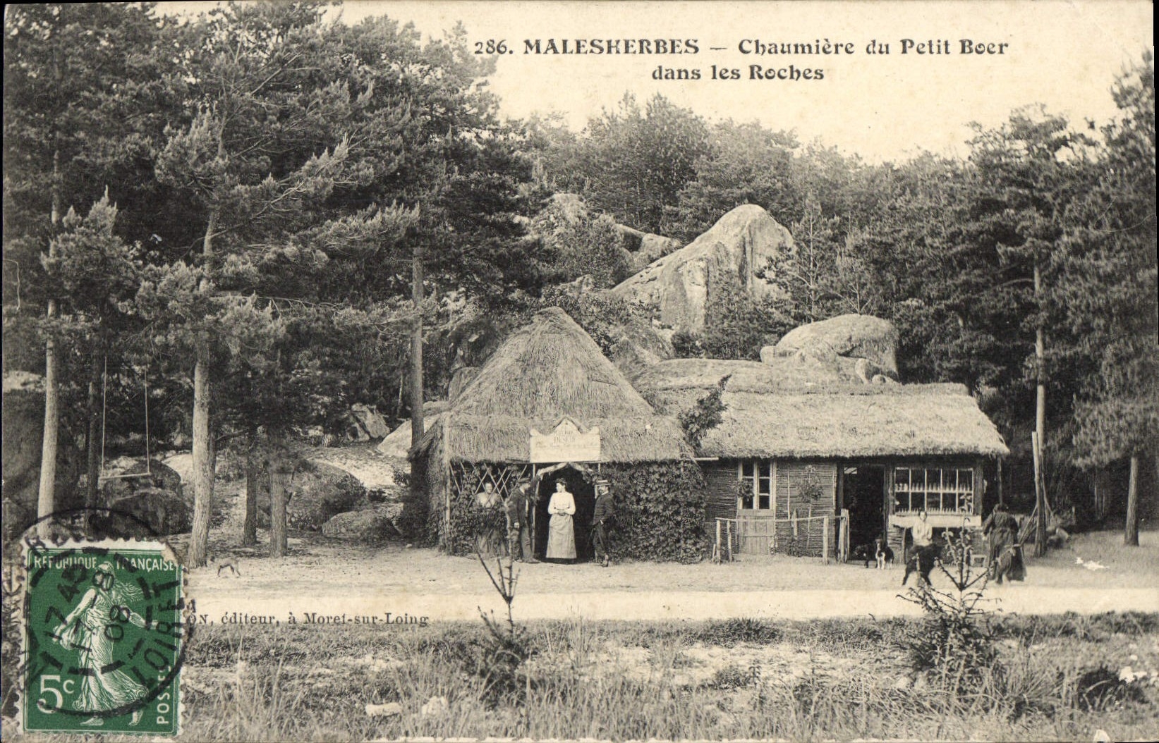 VINTAGE POSTCARD Malesherbes Thatched cottage Of Small Boer in the rocks