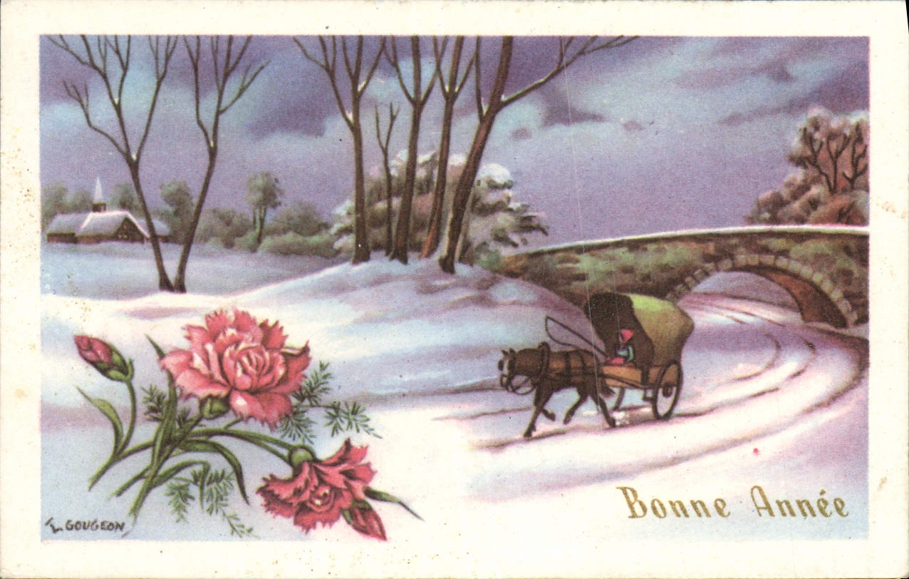 CPA Fantaisie Bonne Annee Caleche