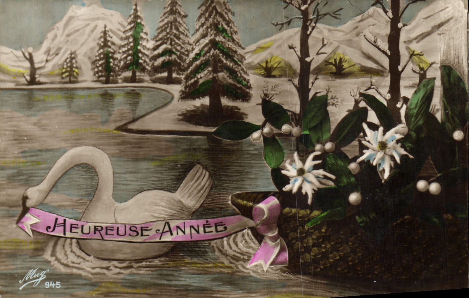 CPA Fantaisie Heureuse Annee Cygne