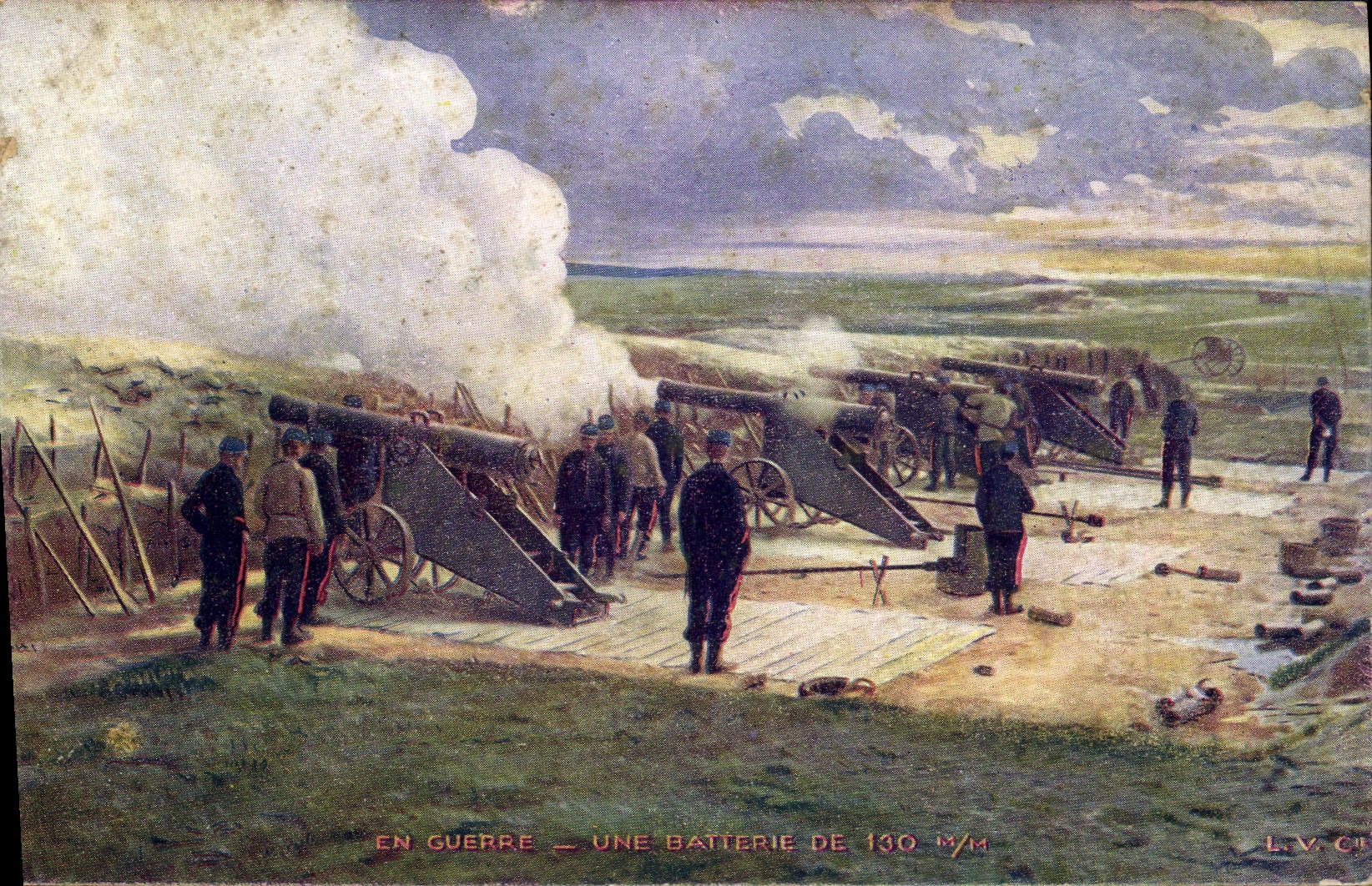 POSTAL de la VENDIMIA una batería de 130 milímetros Militaria