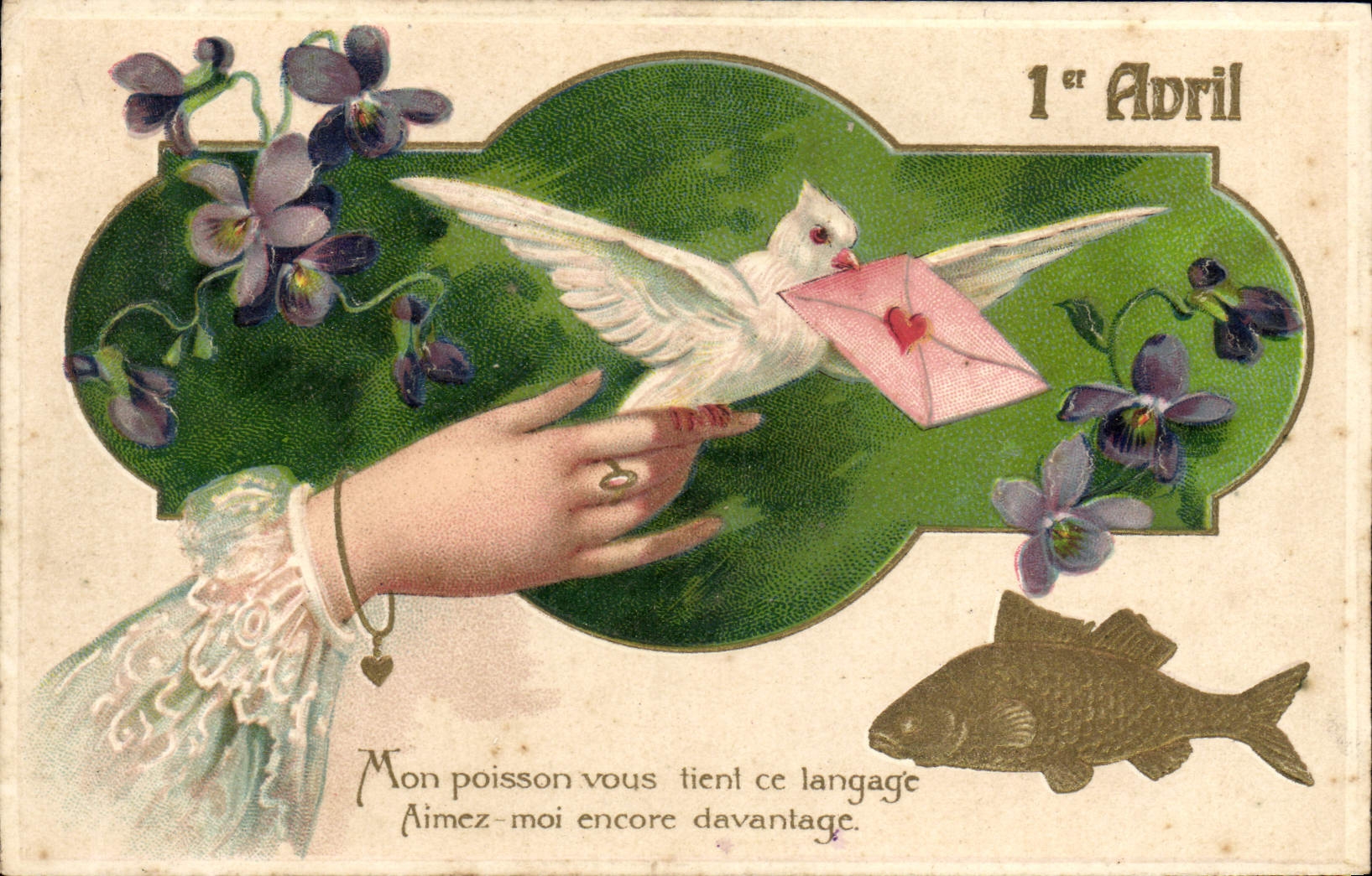 VINTAGE POSTCARD Fantasy April 1st Poisson Dove