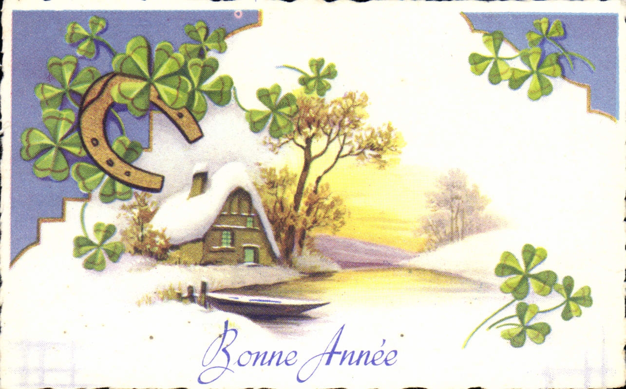 CPA Fantaisie Trefle Fer a cheval Bonne Annee
