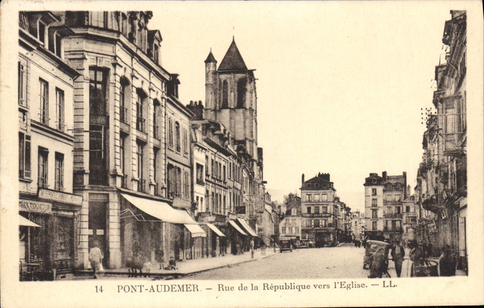 VINTAGE POSTCARD Bridge Audemer Street Of the Republic Towards I' Eglise