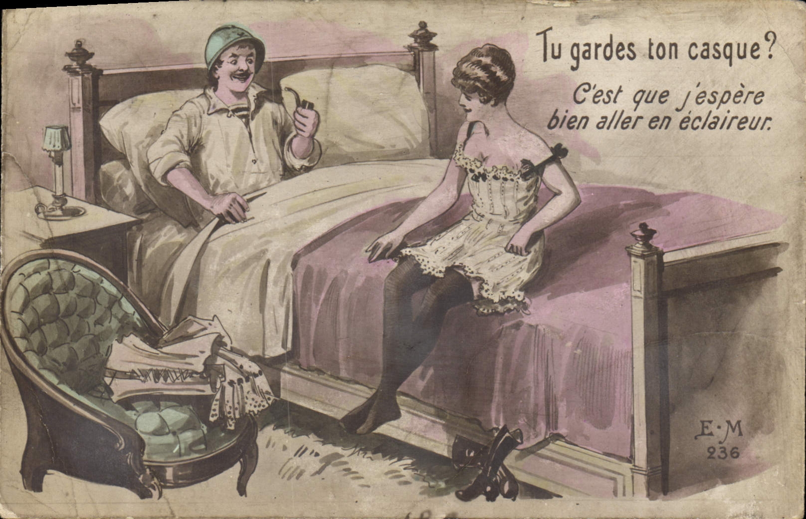 VINTAGE POSTCARD You guards your Helmet Woman Militaria Soldier