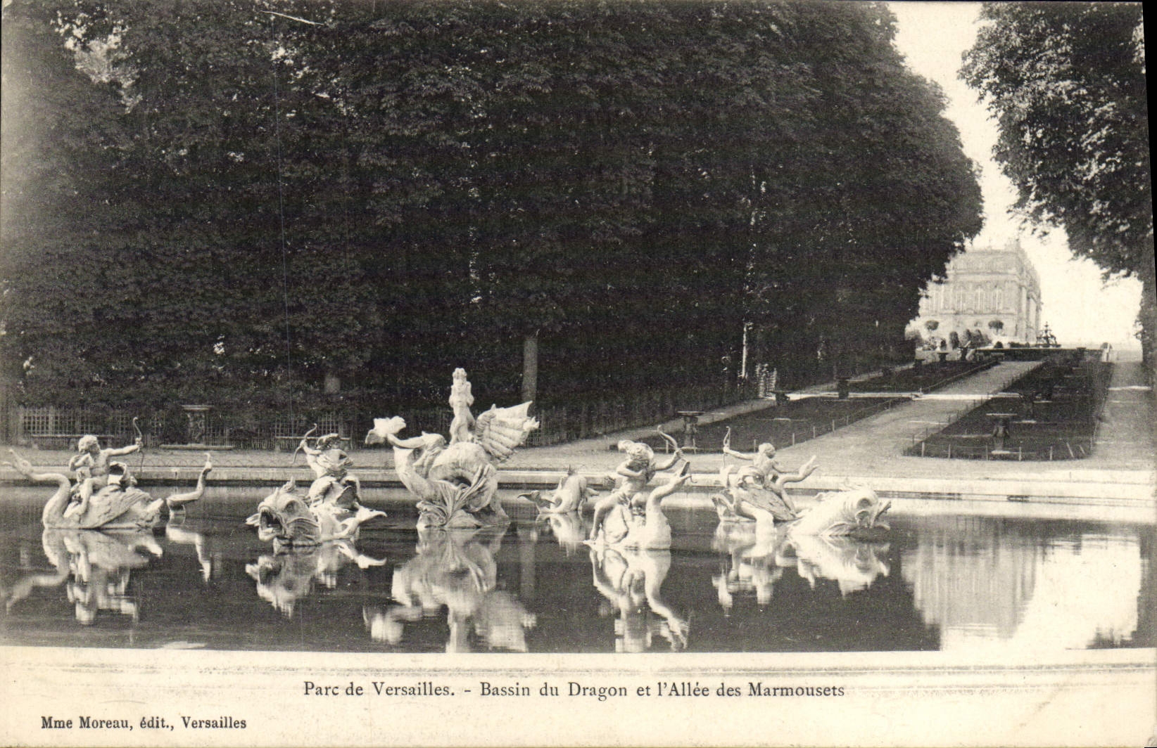 VINTAGE POSTCARD Park of Versailles Basin of the Dragon and the alley of Marmousiers