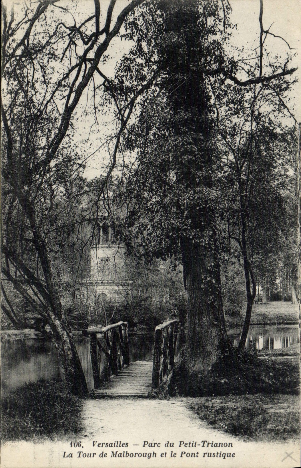 VINTAGE POSTCARD Versailles Park Of Small Trianon the Tower De Malborough And the Rustic Bridge