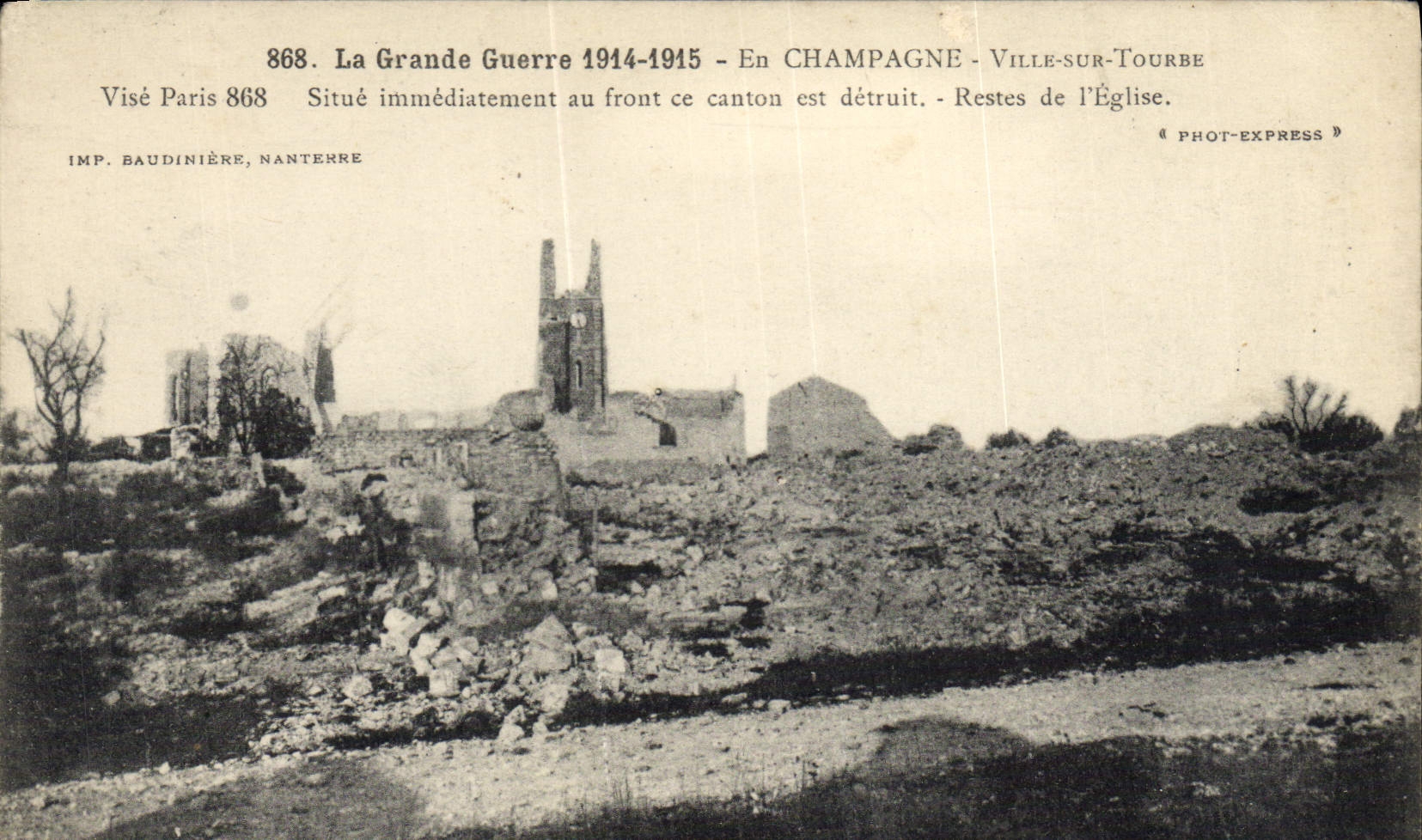 CPA Champagne Ville Sur Tourbe Restes de l'eglise Militaria