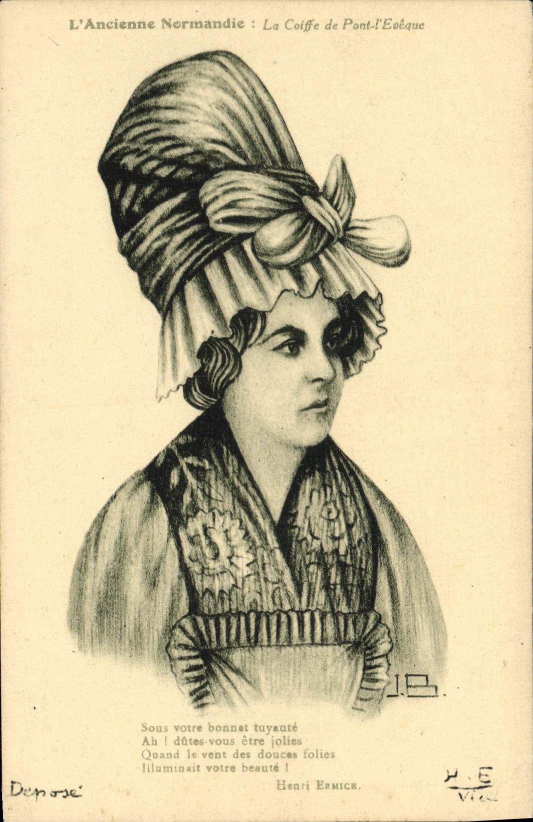 CPA Normandie La coiffe de Pont l'Eveque Folklore