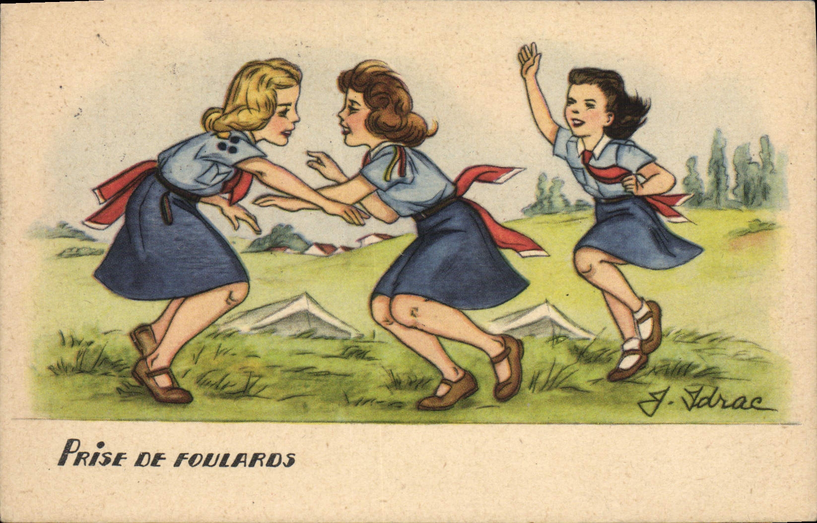 VINTAGE POSTCARD Taken Scarves Children