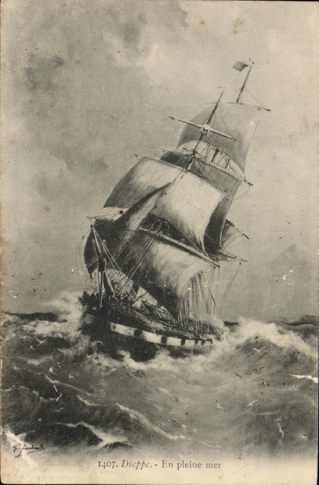 CPA Dieppe En Pleine Mer Bateau
