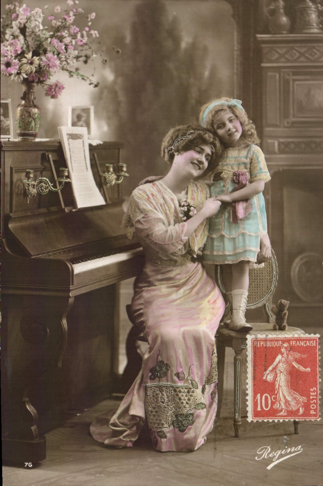 VINTAGE POSTCARD Fantasy Child wife Piano