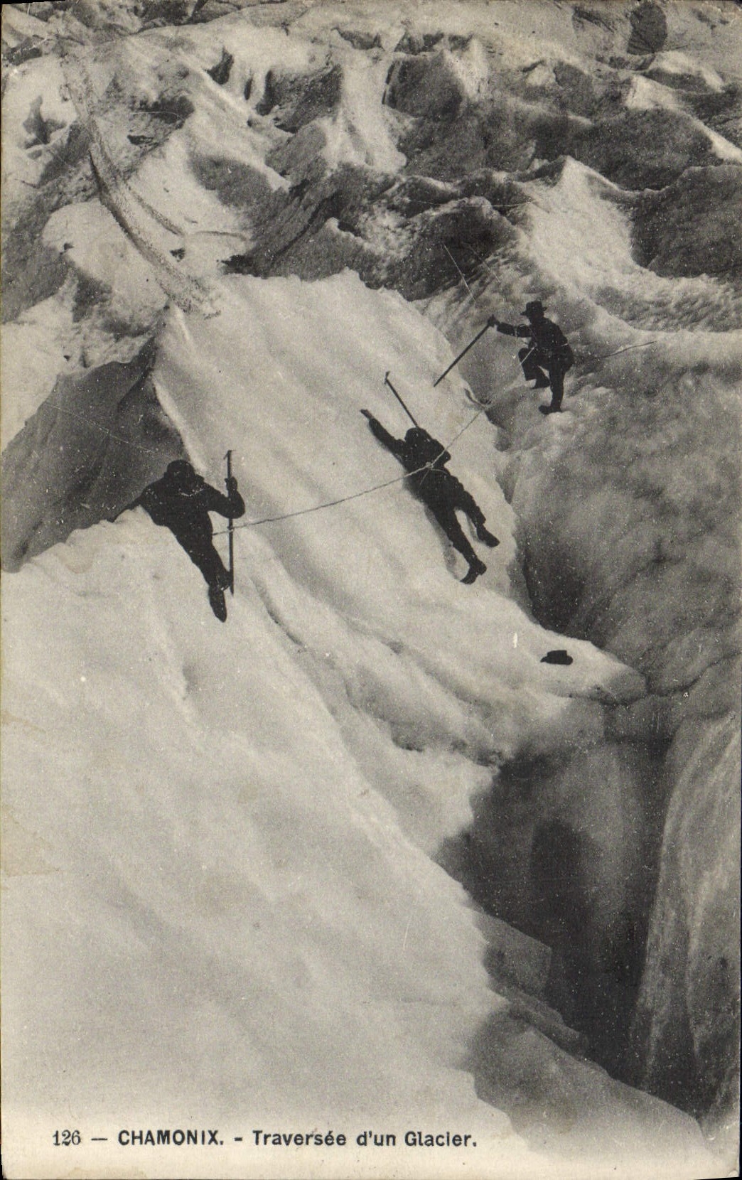 POSTAL Chamonix de la VENDIMIA cruzado de un alpinismo del glaciar