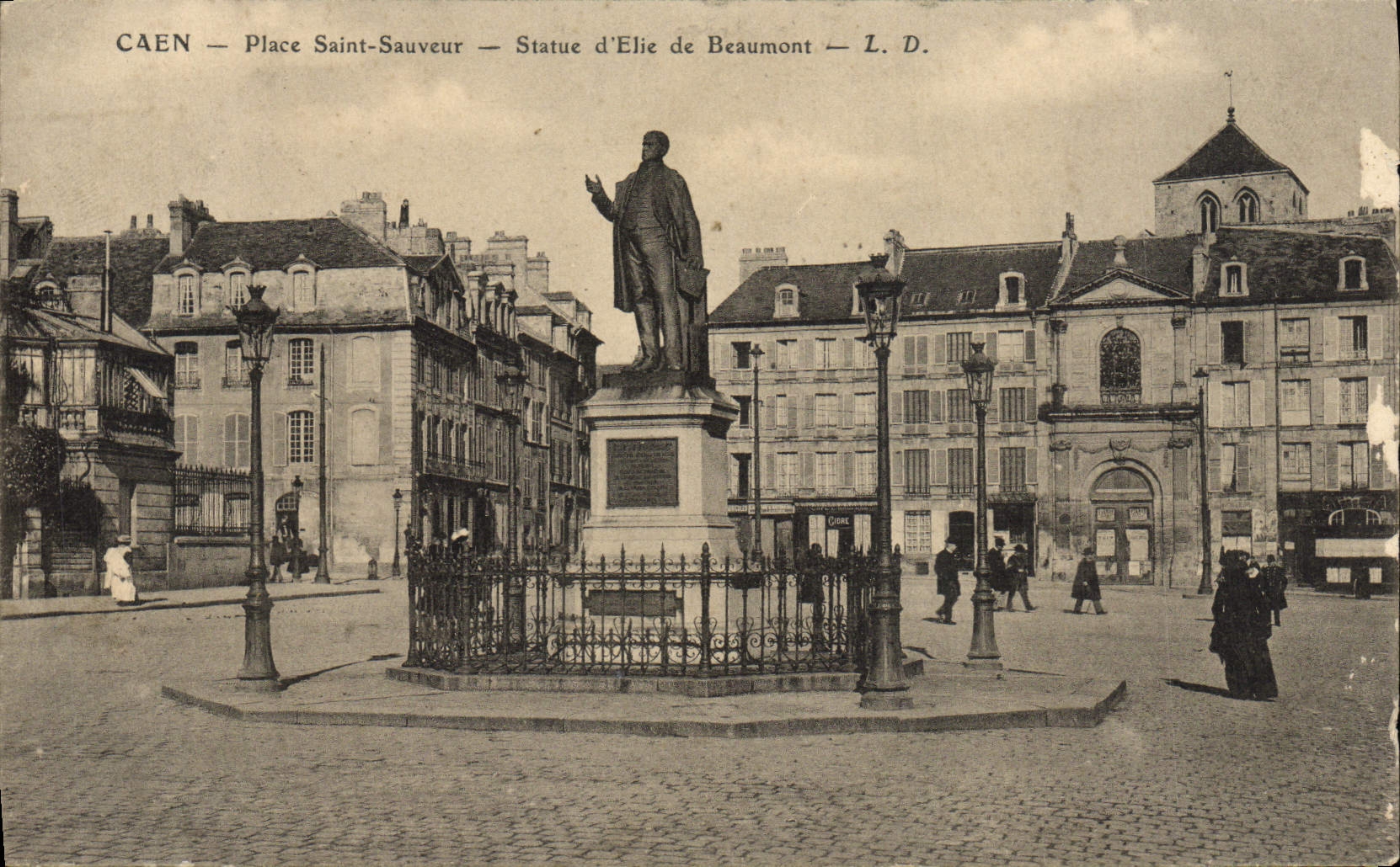 VINTAGE POSTCARD Caen Place Holy Saver Rules D' Elie de Beaumont