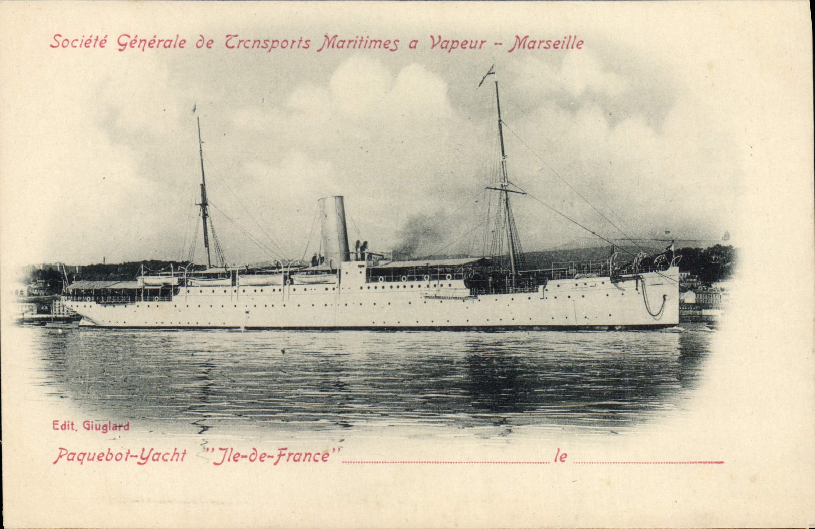 CPA Maritimes A Vapeur Marseille Paquebot Yacht Ile de France