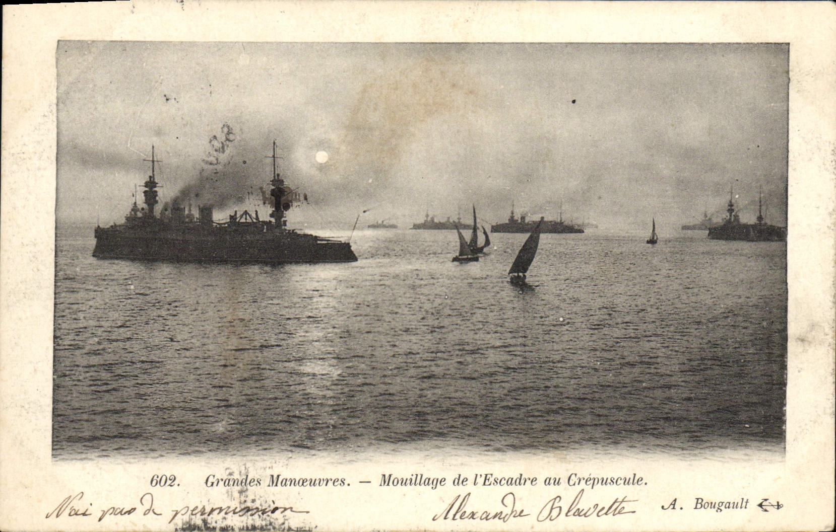 CPA Grandes Manoeures Mouillage de L'Escadre au Crepuscule Bateau