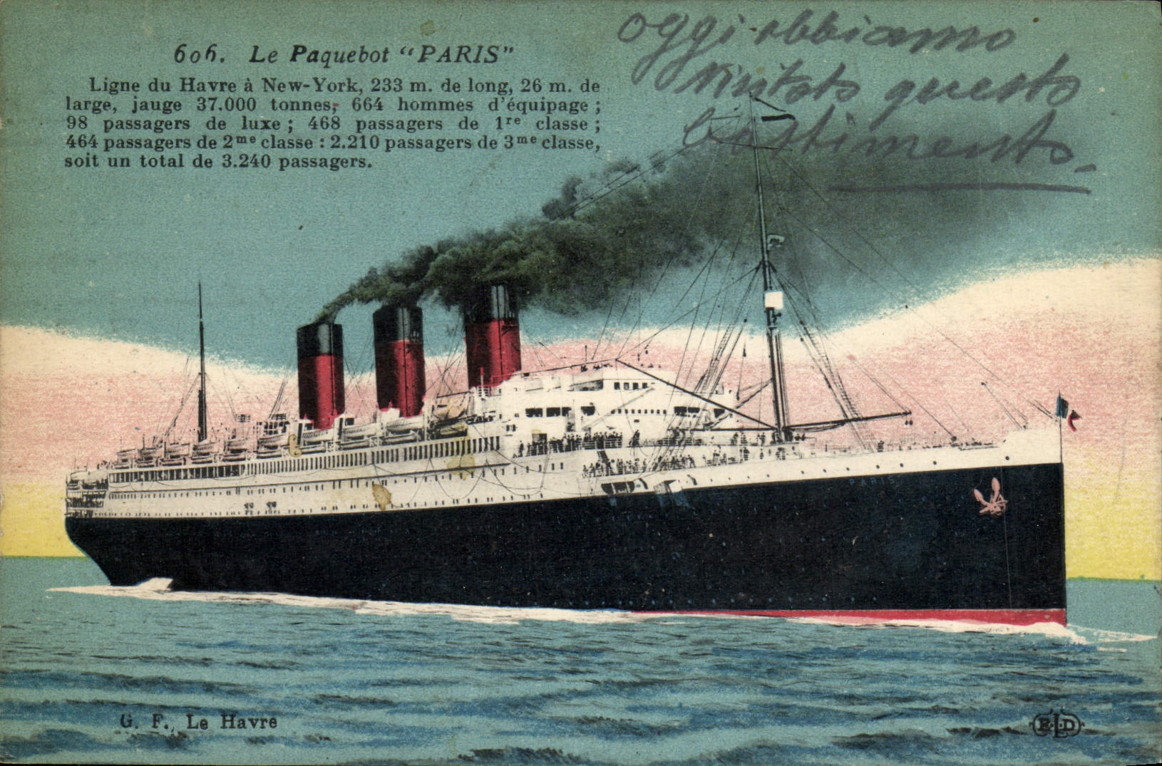 CPA Le Paquebot Paris Ligne du Havre a New York Bateau