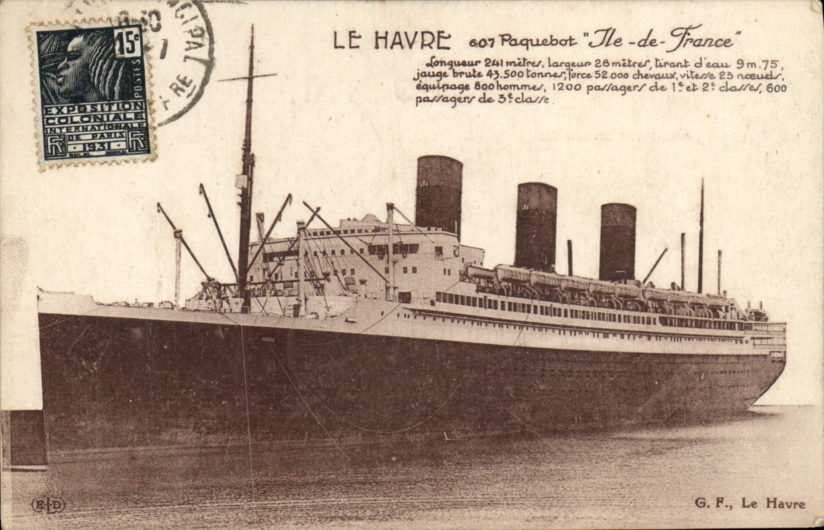 CPA Le Havre Paquebot Ile de France Bateau