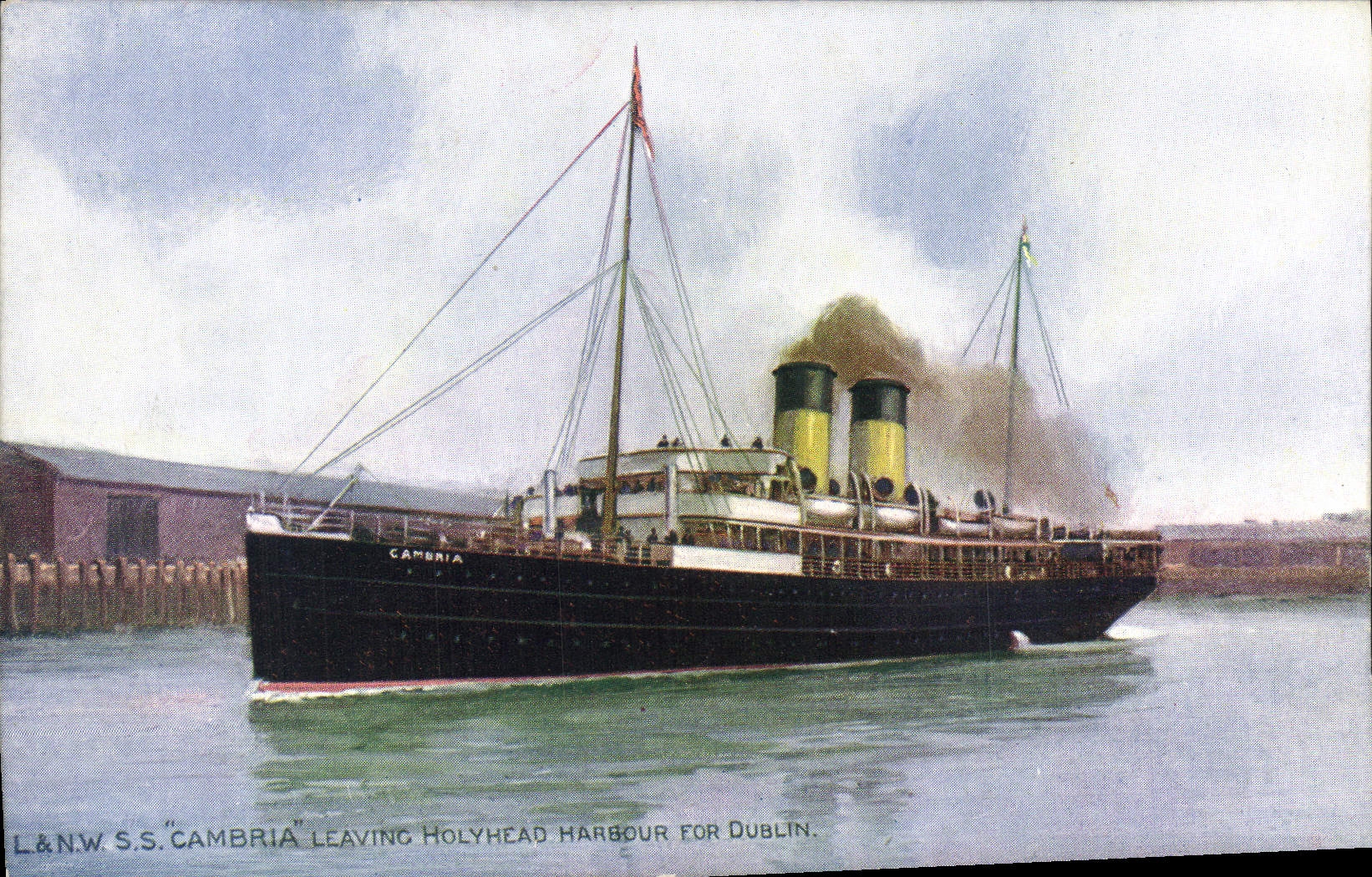 CPA SS Cambria leaving Holyhead harbour for Dublin Bateau