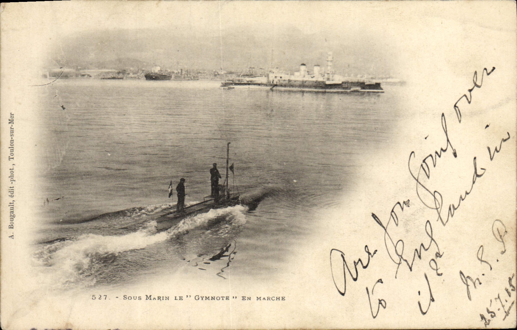 CPA Marine Militaire Francaise Gymnote en marche Bateau 