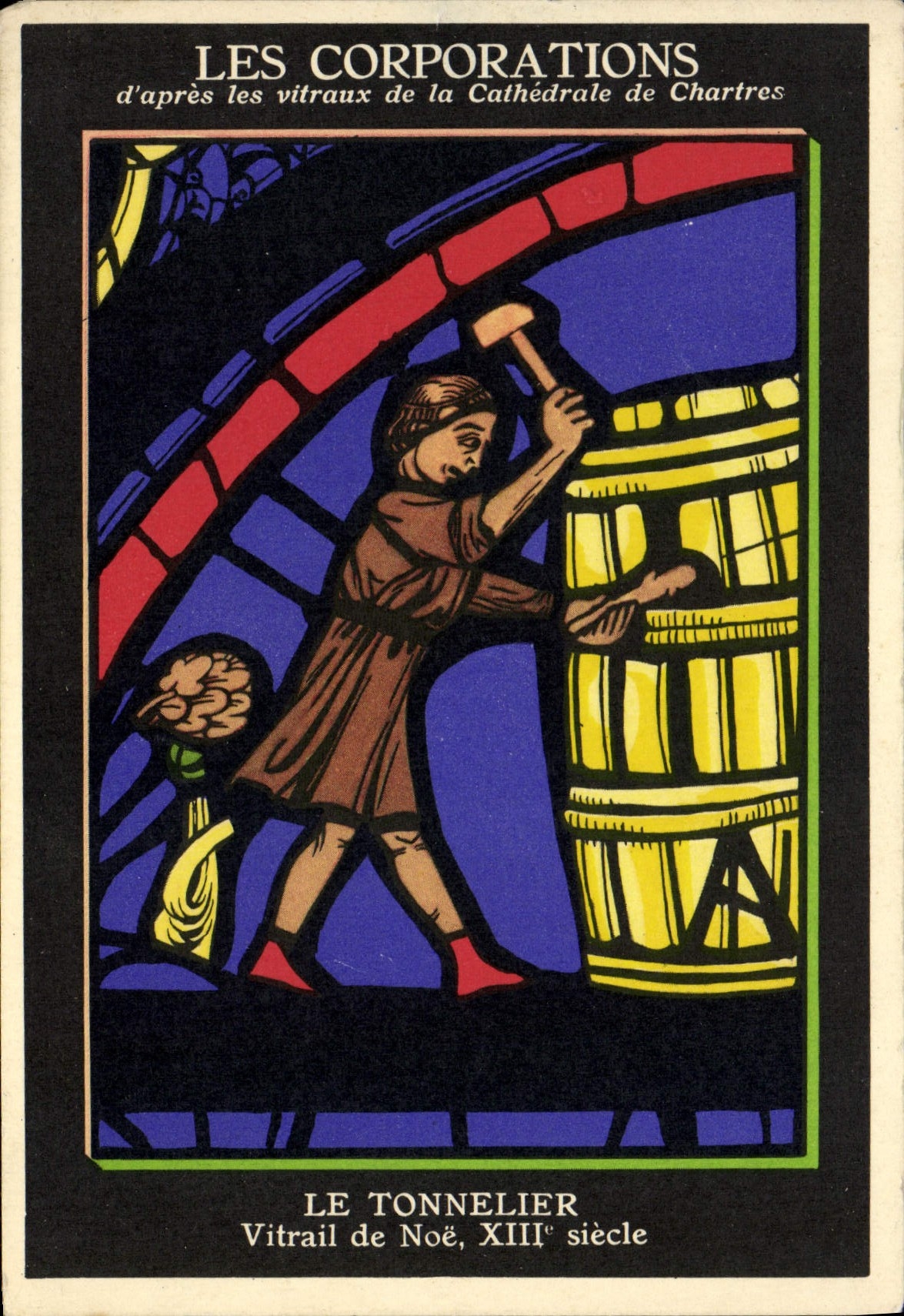 POSTAL MODERNA los vidrios manchados de las corporaciones de la catedral de Chartres el vidrio manchado del fabricante de vinos mojado de Noah