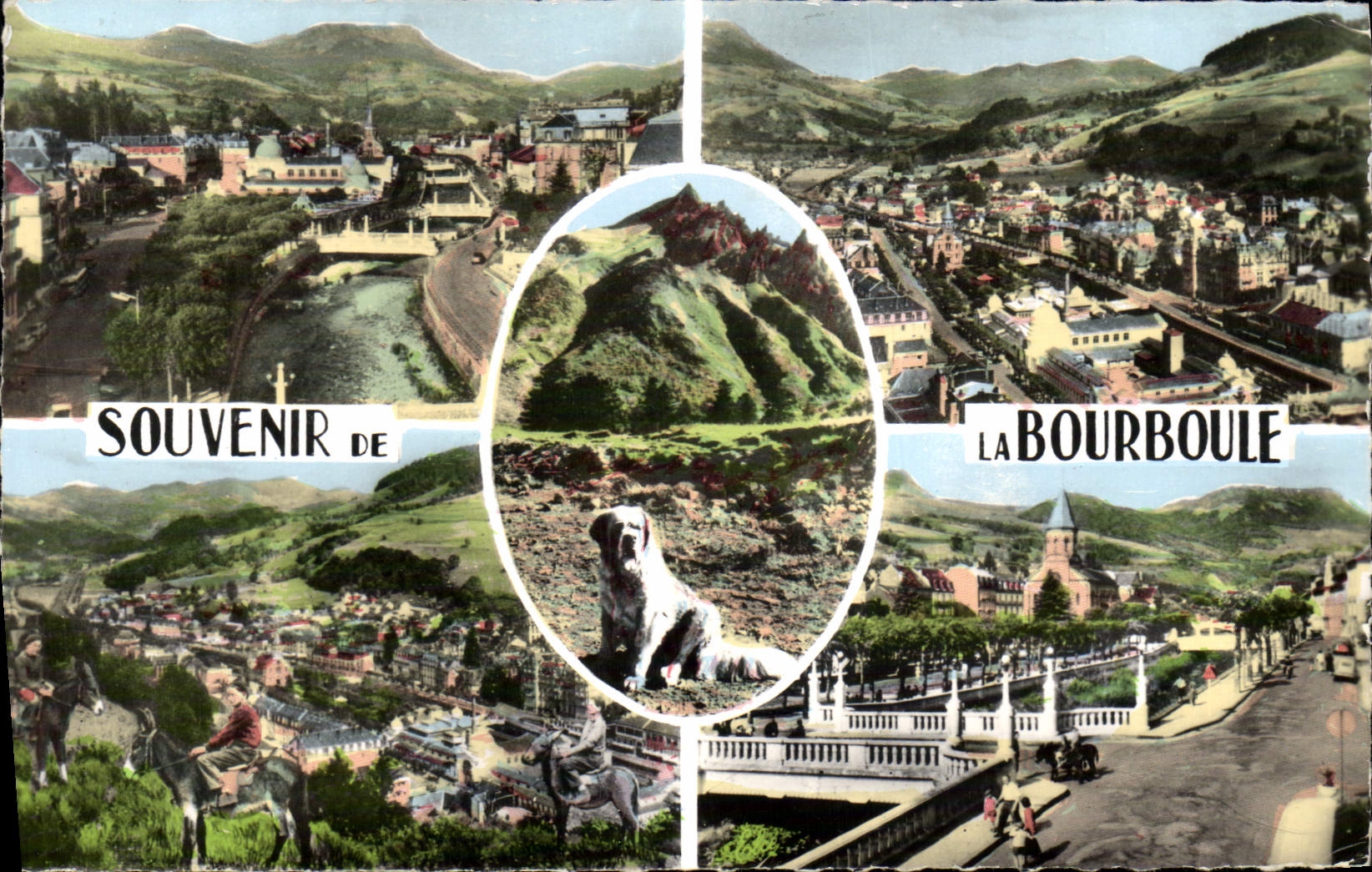 CPM La Bourboule Les Ponts Sur la Dordogne Vue generale Les ponts et l'eglise Chien