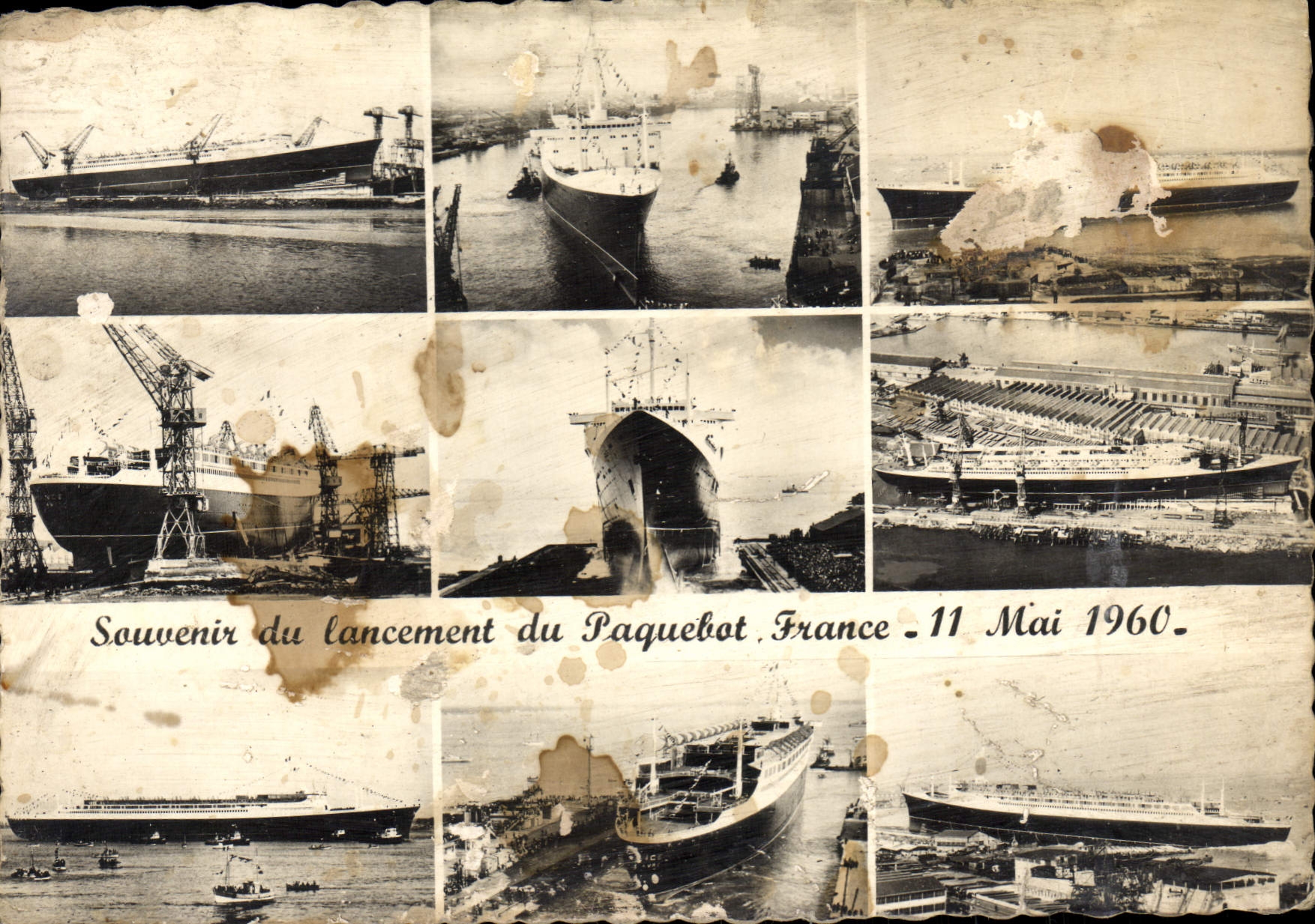 CPA Souvenir du lancement du Paquebot France 11 mai 1960