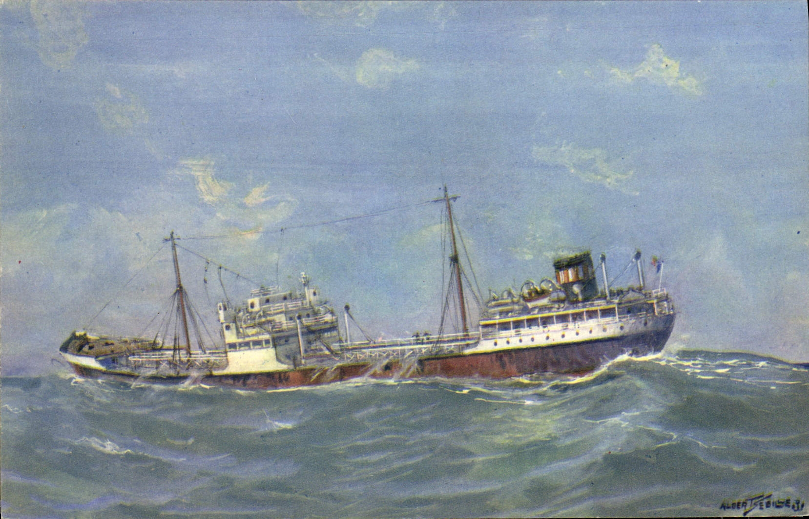CPA Petrolier par gros temps en Mediterranee Sebille Petrole