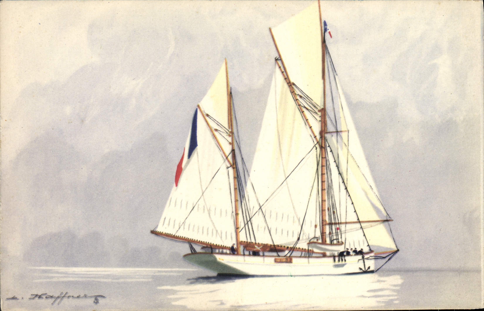 CPA Yacht Encalmine Ketch de Croisiere Grand mat Sur l'Avant Bateau