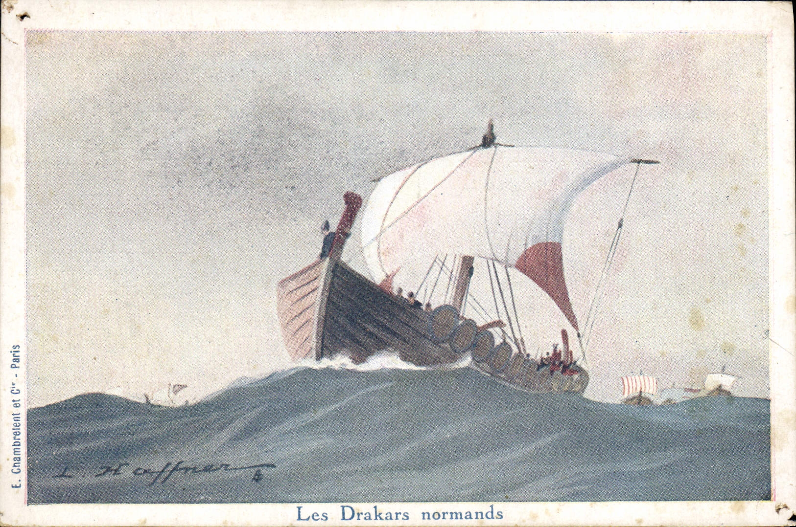 CPA Les Drakars Normands Bateau Haffner