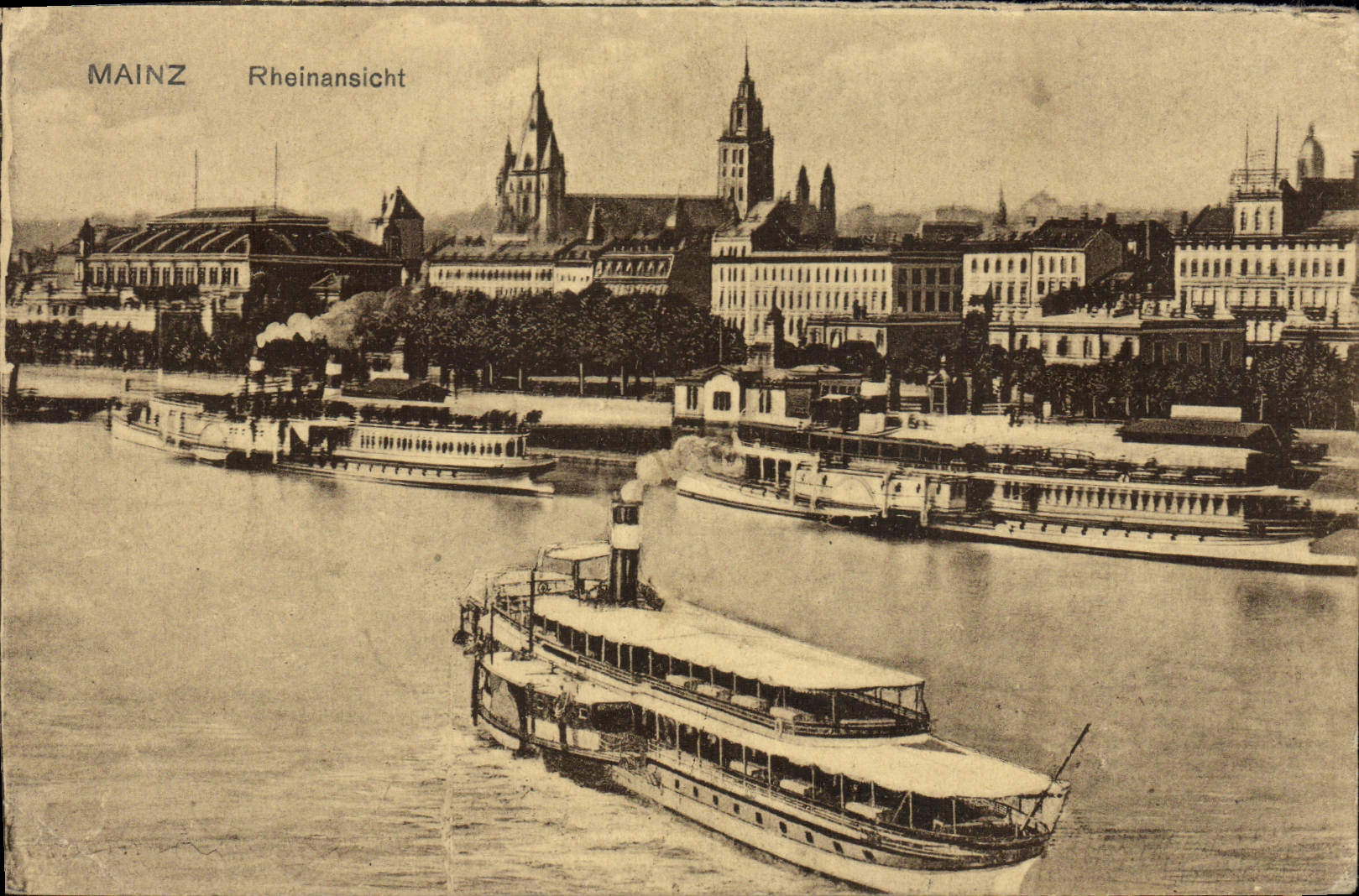 CPA Mainz Rheinasicht Bateaux