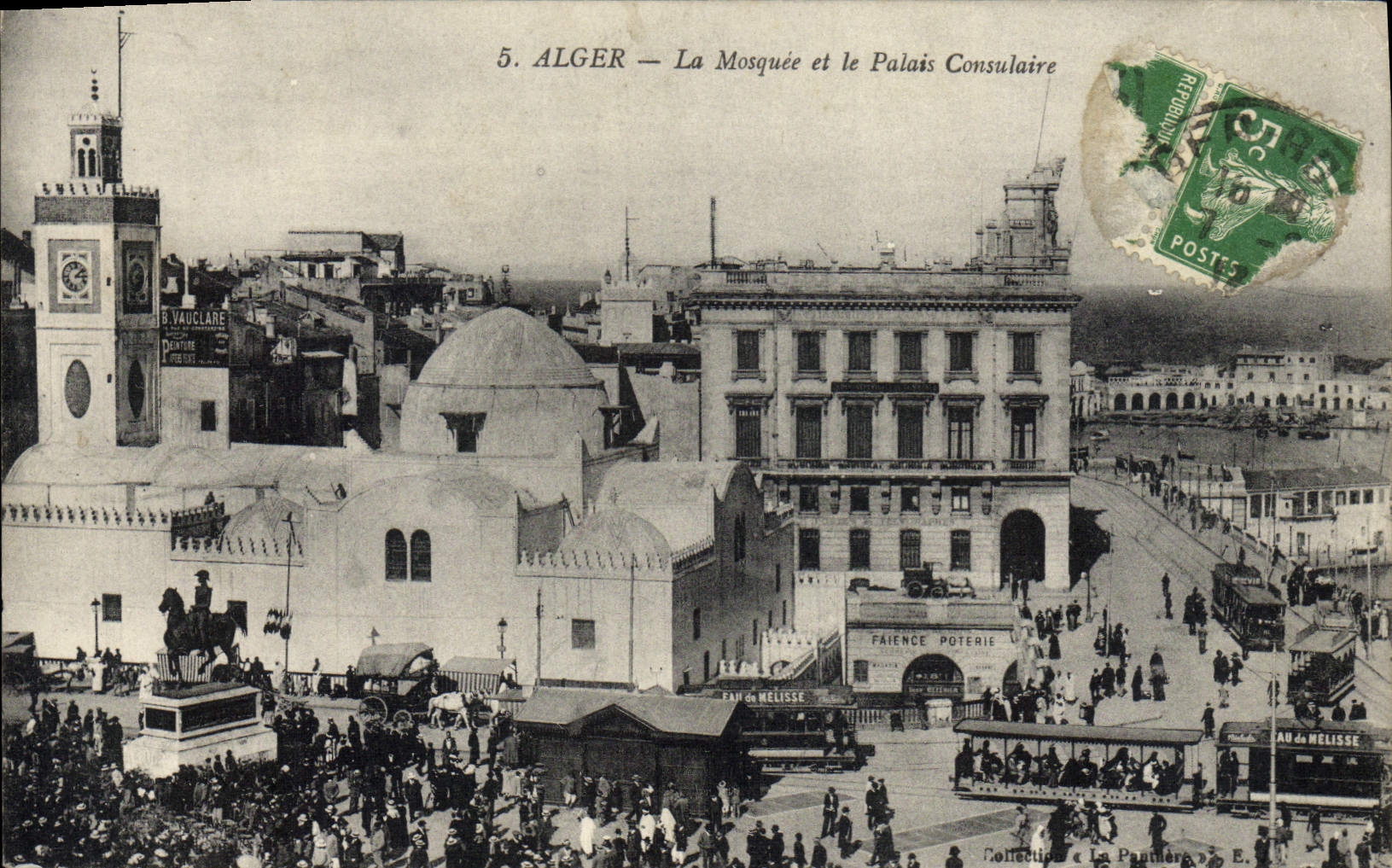 CPA Alger La Mosquee Et Le Palais Consulaire Tramway