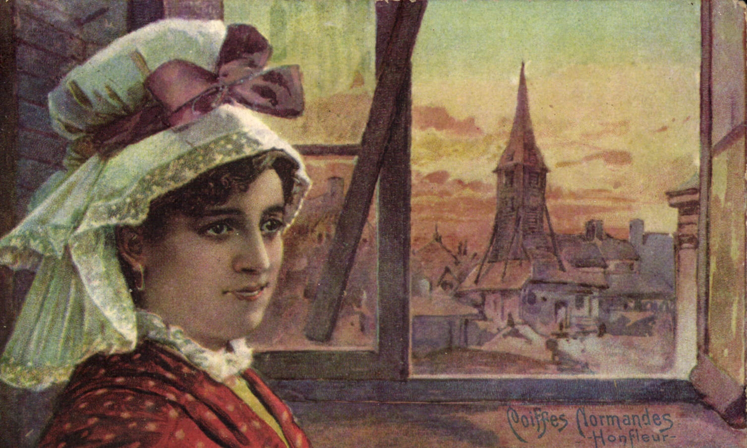 CPA Femme Foklore Coiffes Normandes Honfleur 
