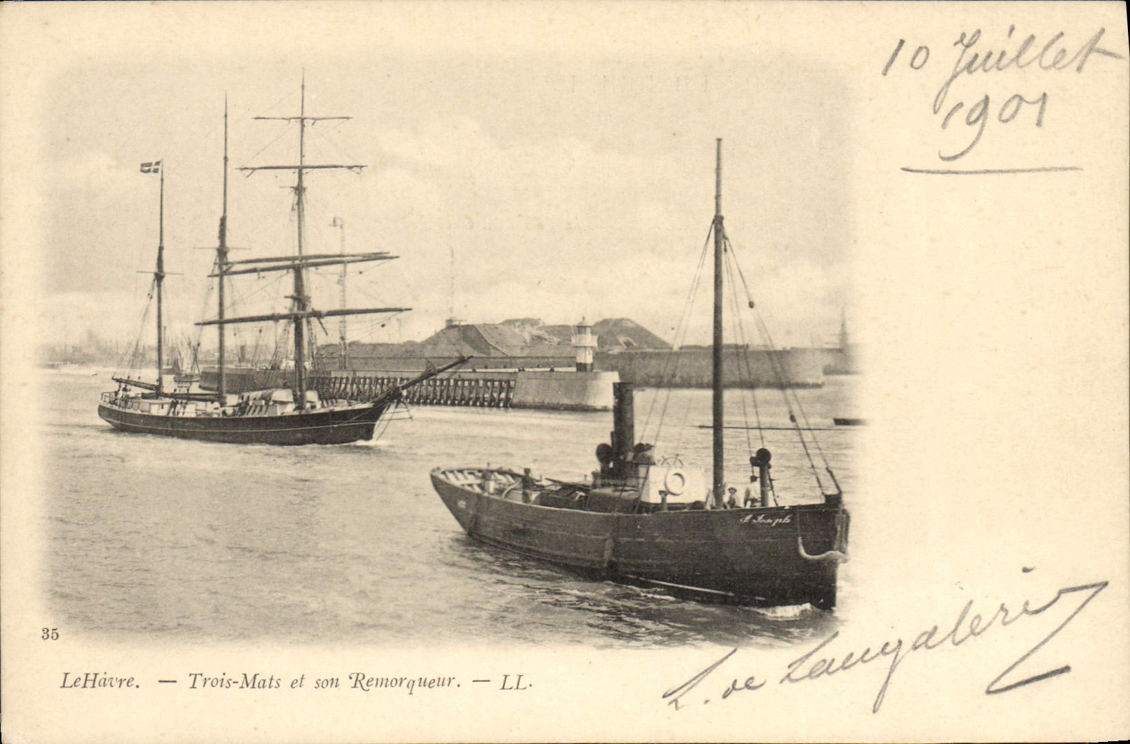 VINTAGE POSTCARD Le Havre Three Chechmates And Its Tug boat Boat