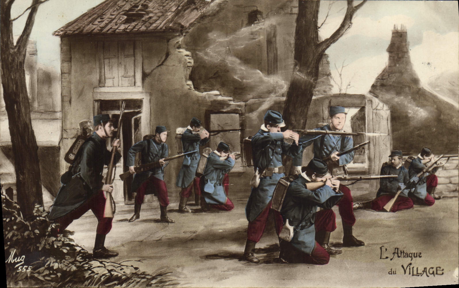 CPA L'Attaque Du Village Soldat Militaria