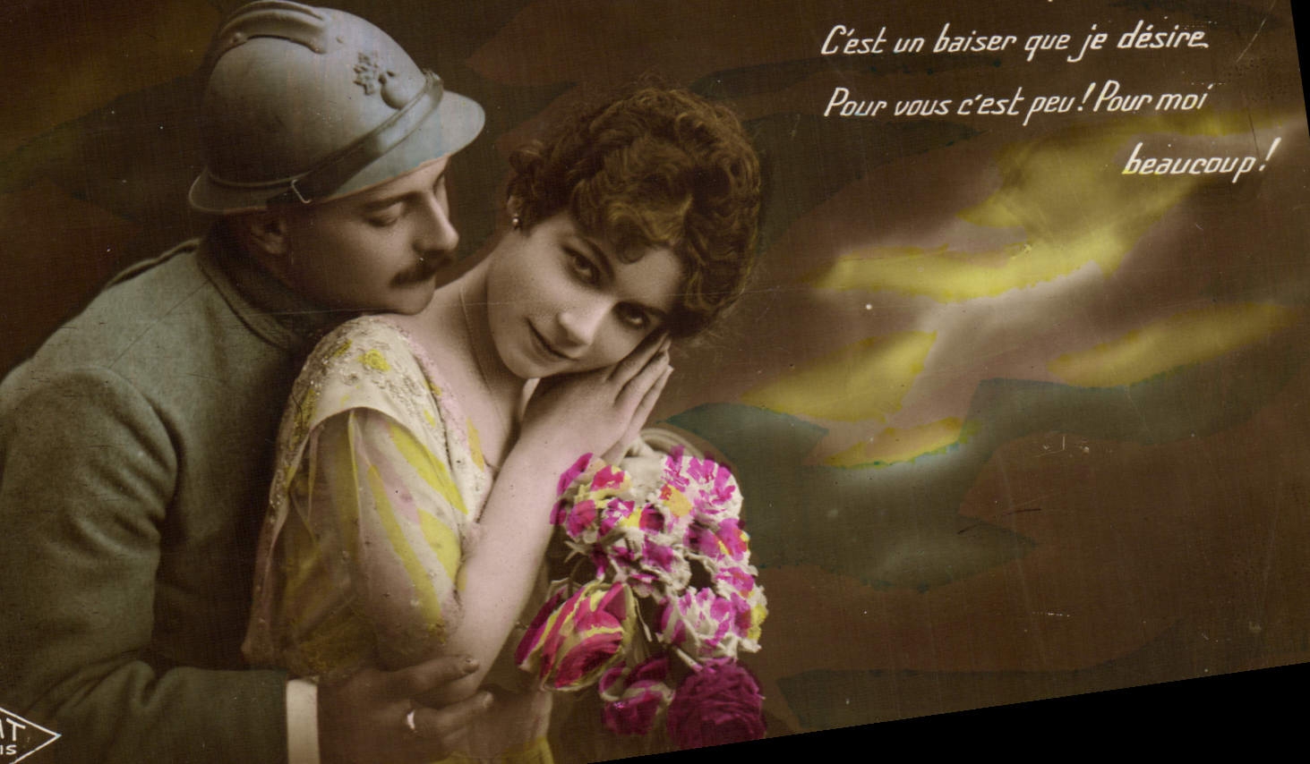 VINTAGE POSTCARD Cest a Kiss That I Desired Militaria Woman